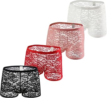Swbreety Mens Lace Boxer Briefs Underwear Sexy See Through Underpants Bulge Pouch Trunks...