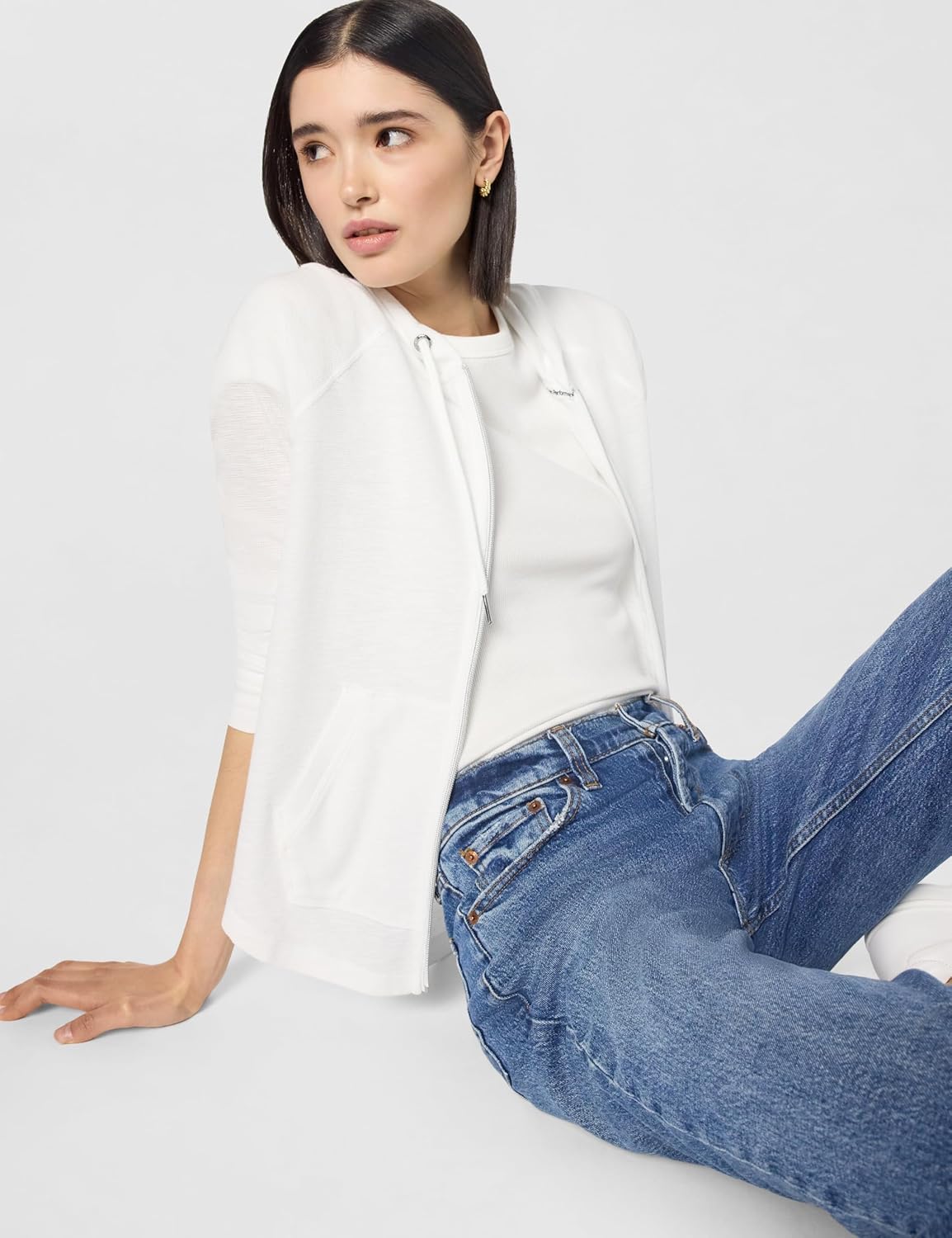 Calvin Klein womens Premium Performance Ruched Long Sleeve Zip Up Hoodie (Standard and Plus) - Image 2