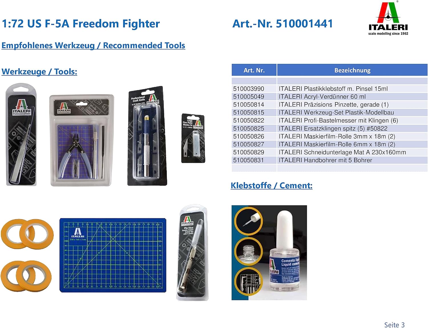 Italeri -1441 F-5A Freedom Fighter, 1:72 Scale, Model Kit, Plastic Model to Assemble, Modeling, Multicoloured, IT1441