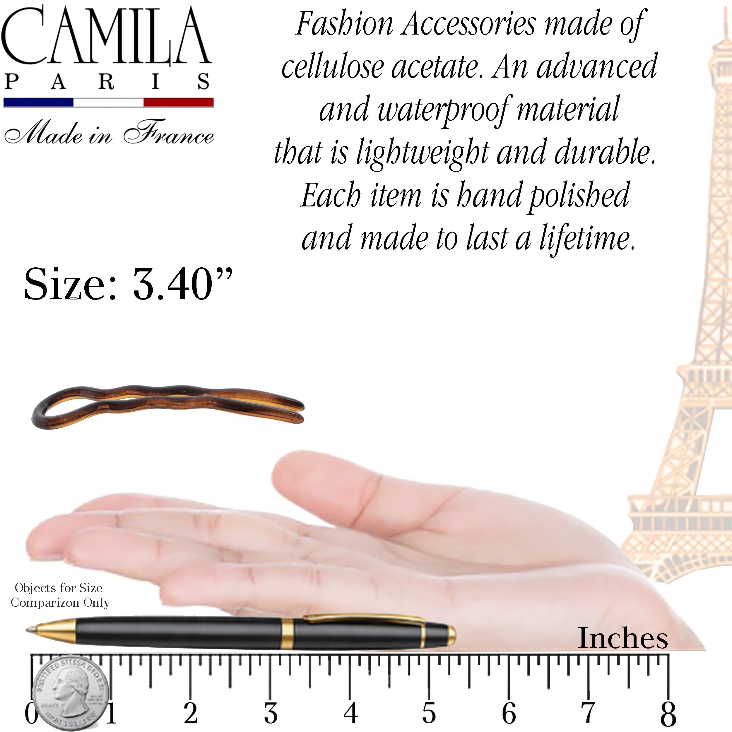 Camila Paris AD824 French Twist Stick Haargabel, 2 mittelgroße gewellte U-förmige Haarnadel-Clips für spiralförmige Hochsteckfrisuren und Dutt, Schildkrötenmuschel, modisches flexibles