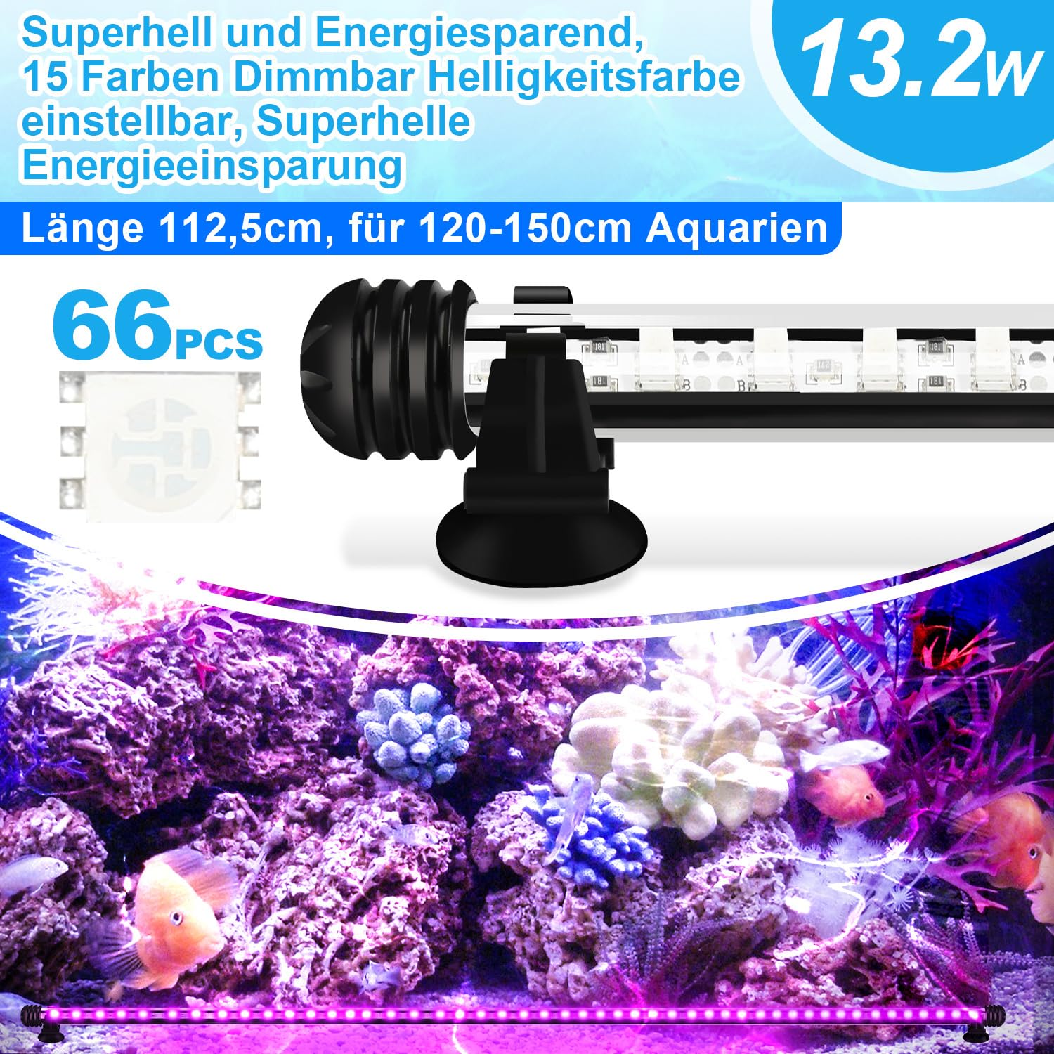 Oświetlenie LED do akwarium, 13,2 W, RGB, IP67, timer, słodkowodne