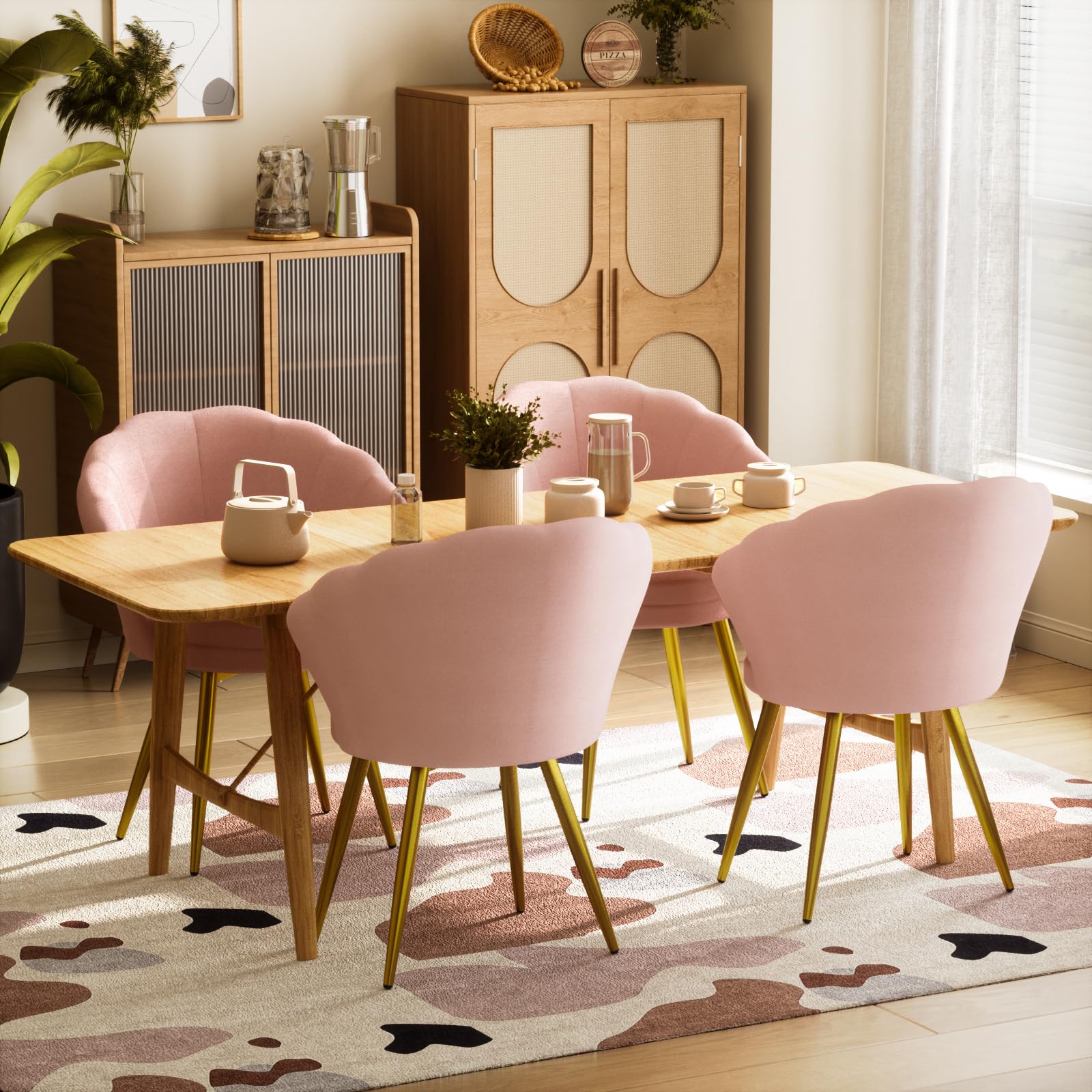 Silla de Terciopelo Rosa con Patas de Metal para Salón, Oficina y Comedor