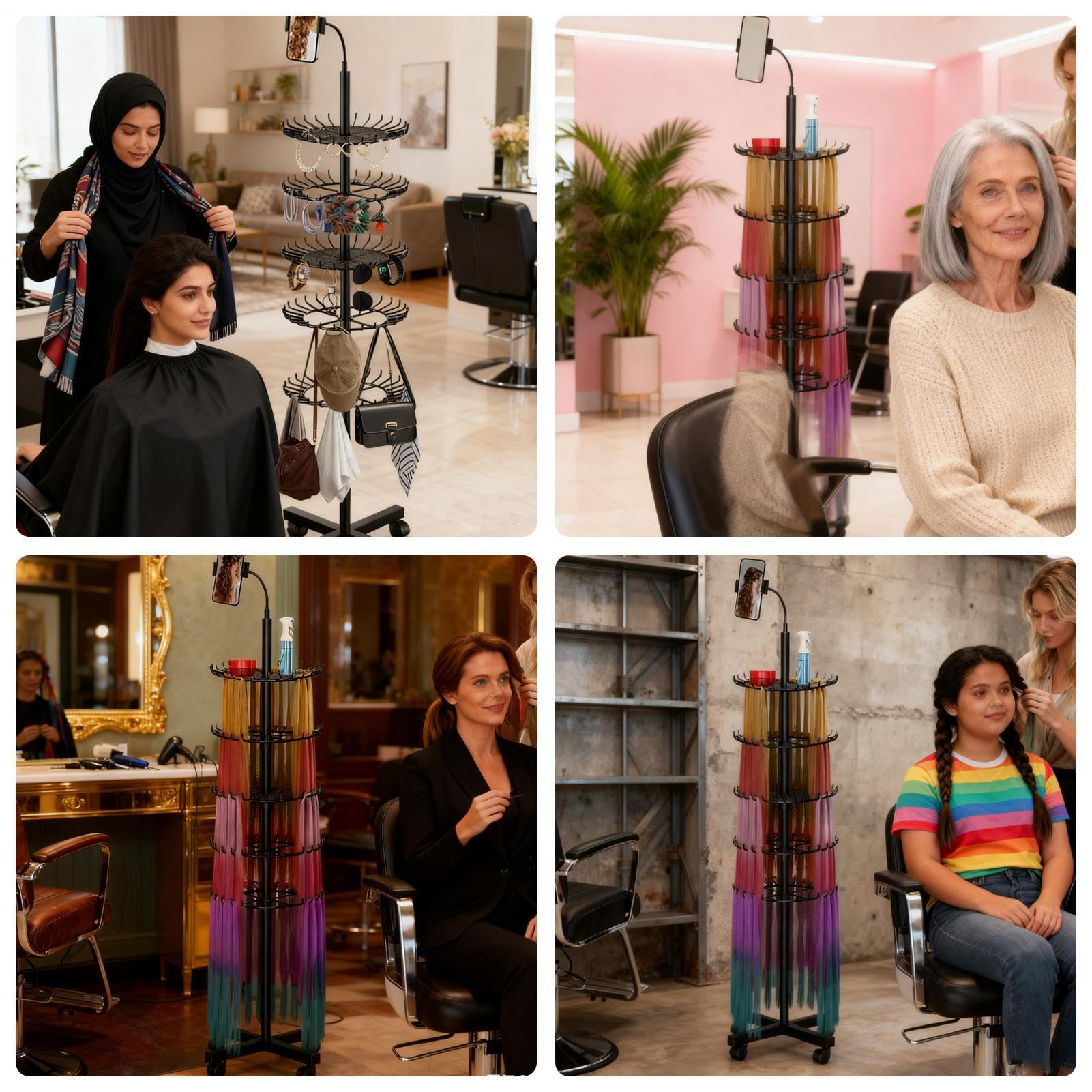 Estante para Trenzas Estante De Almacenamiento De Altura Ajustable | Soporte para Extensiones de Cabello Para Salón, Servicio , Extensiones, Estilismo Móvil y Entrenamiento de