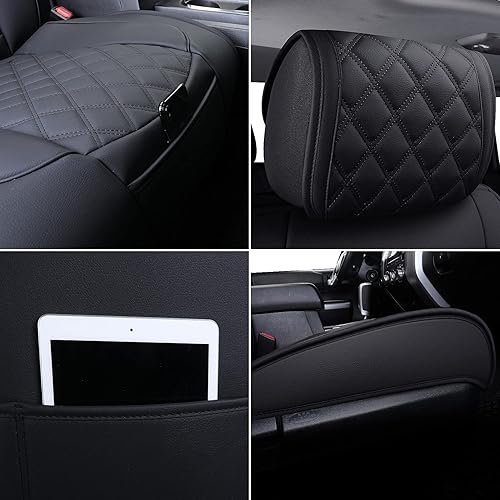 Miniatura 6 de YIERTAI - Fundas impermeables de piel sintética para asiento de Toyota Tundra 2008-2021 2008-2021 Crewmax y Crew Cab con cabina doble extendida y