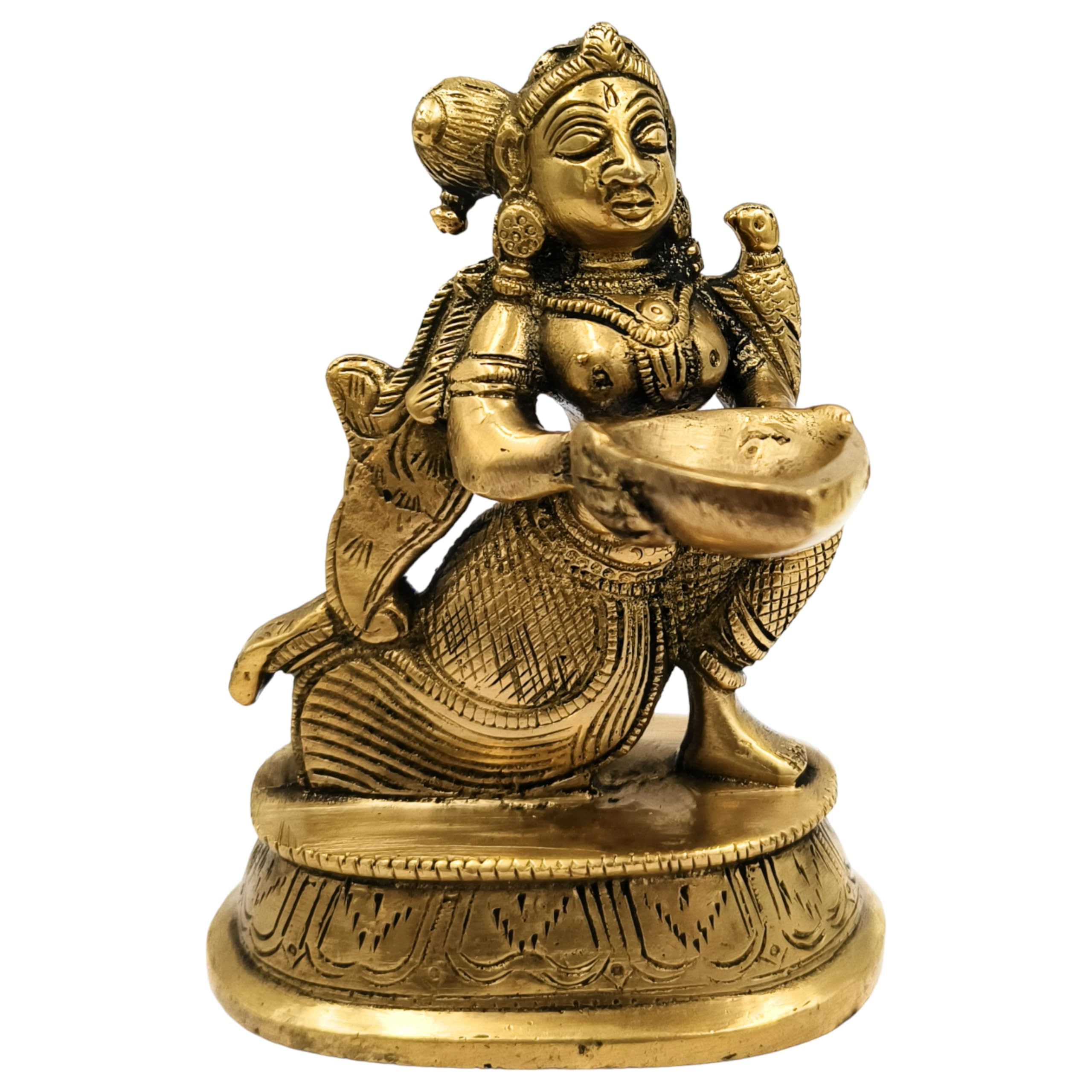 Bhunes Brass Deep Lakshmi Idols, Diya Lady, Depa Laxmi Standing with Lamps, Deeplakshmi, Deep Laxmi, Lamp, Deepam,Gold, 5 Inch, 1 Piece