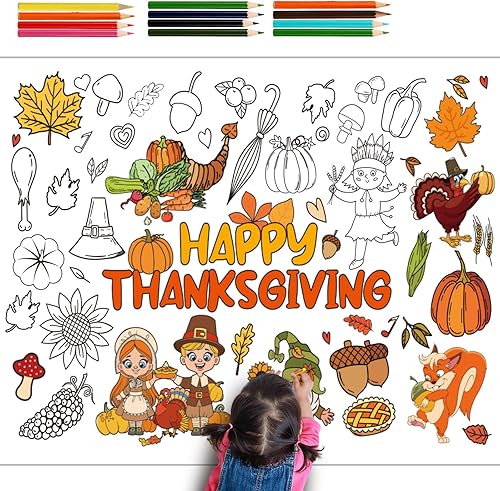 Fulmoon Póster para colorear de Feliz Acción de Gracias, mantel para colorear con 12 bolígrafos de pintura de colores, papel jumbo para colorear,