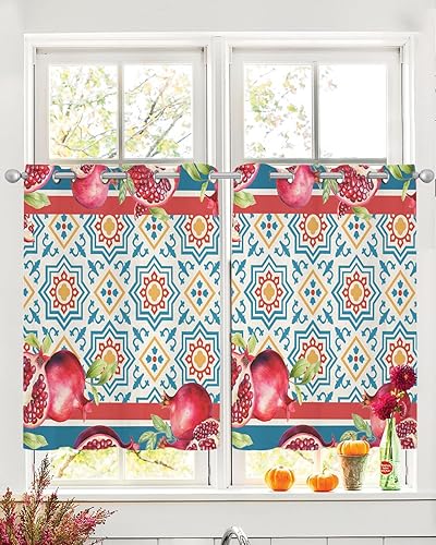 Miniatura 8 de Wowouhiya Cortinas traslúcidas de granada para dormitoriosala de estar, cortinas de cocina con ojales de 96 pulgadas de largo, frutas rojas, azul,