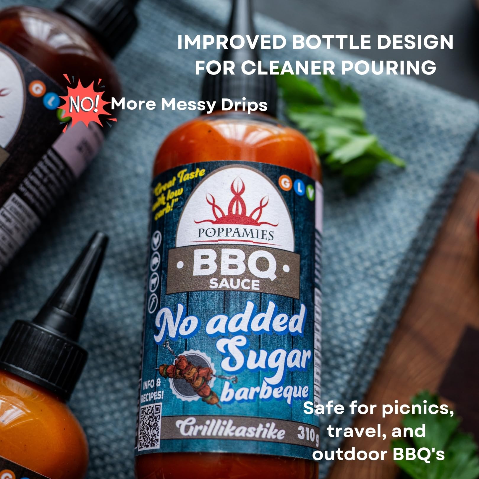 Salsa BBQ Poppamies Sin Azúcares Añadidos – Sabor Ahumado e Intenso Bajo en Carbohidratos – Sin Gluten, Sin Lactosa, Vegana – 310g — view 7