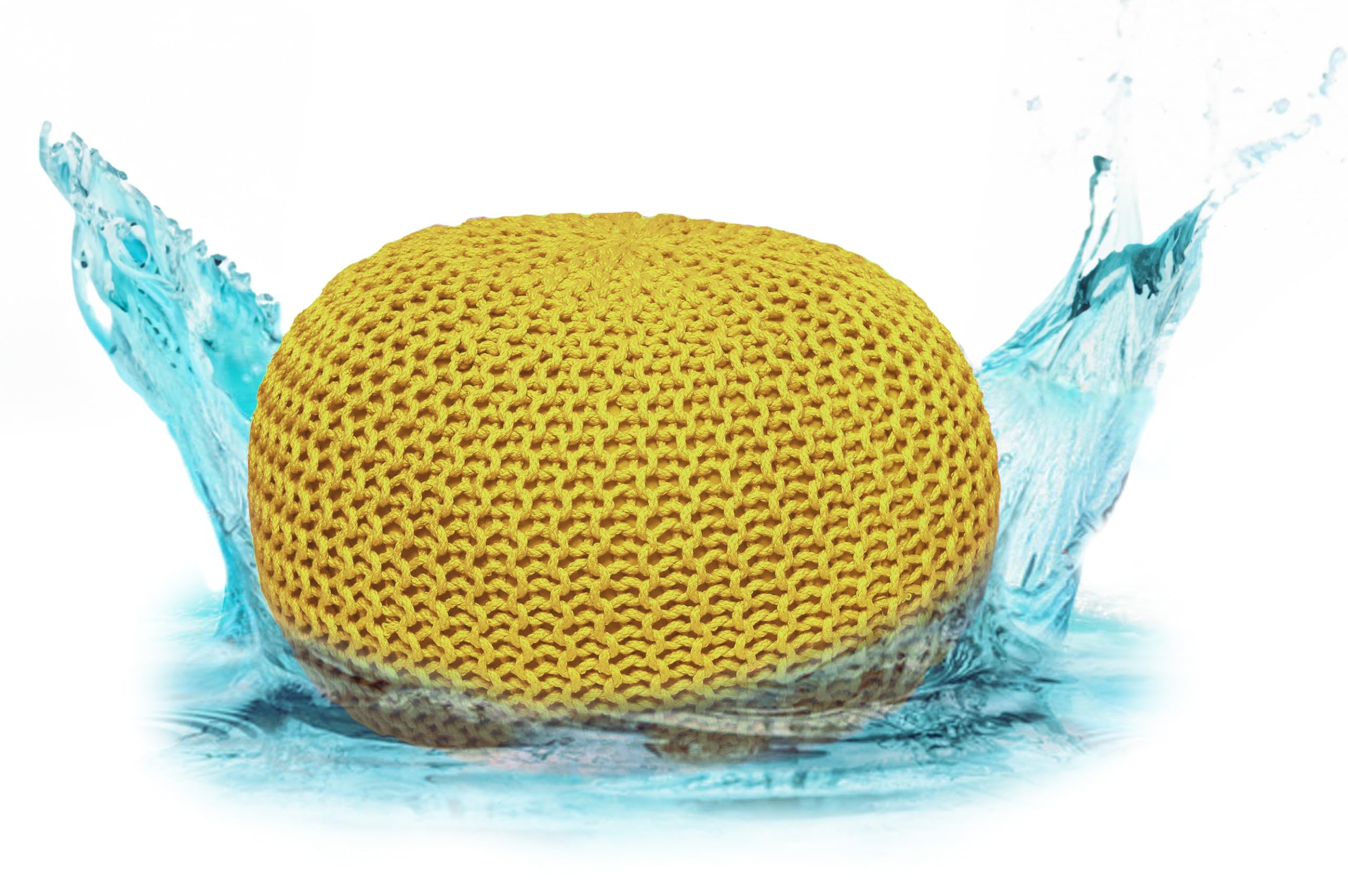 Pouf ELYFLAIR Ø55cm - Impermeabile, Maglia Grossa, Per Interni/Esterni, Plastica Riciclata, Bordeaux - Foto 2