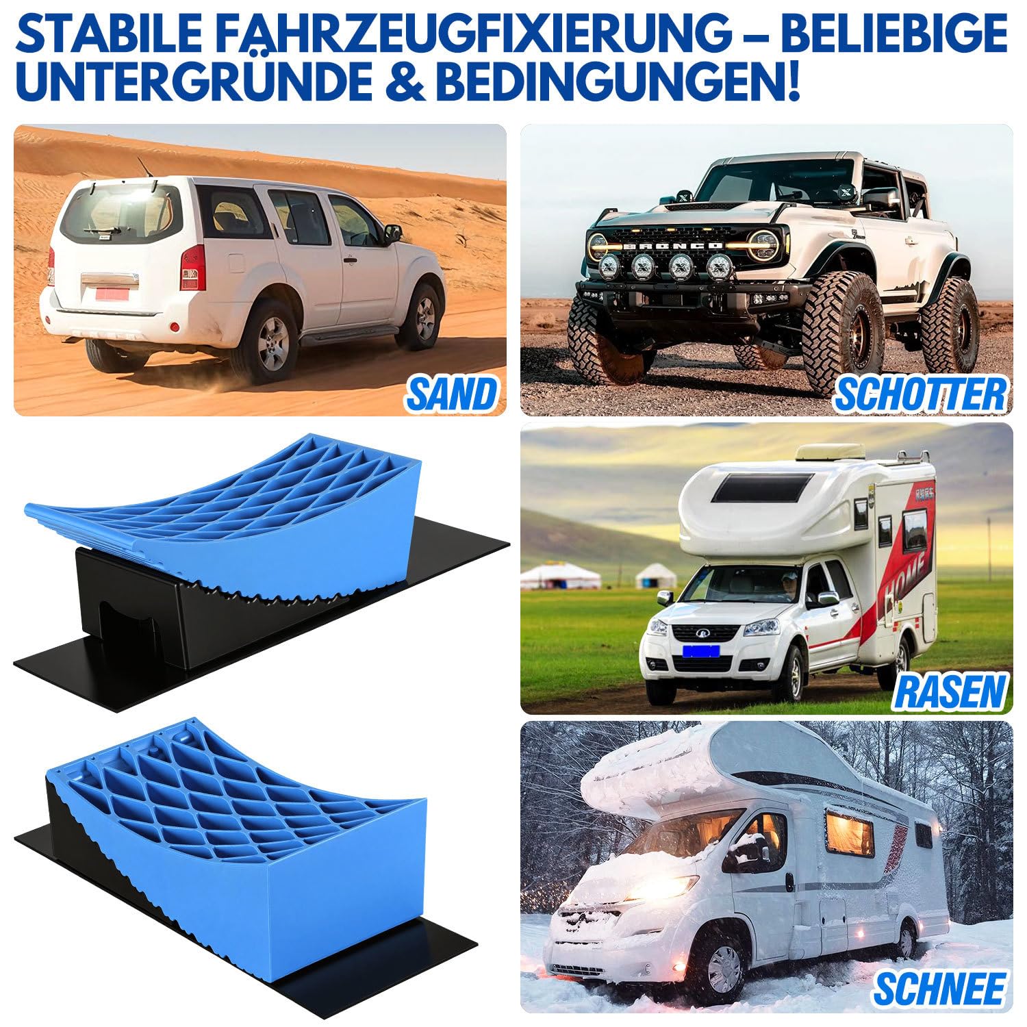 Kliny najazdowe do przyczepy kempingowej, zestaw 2 sztuk, kliny