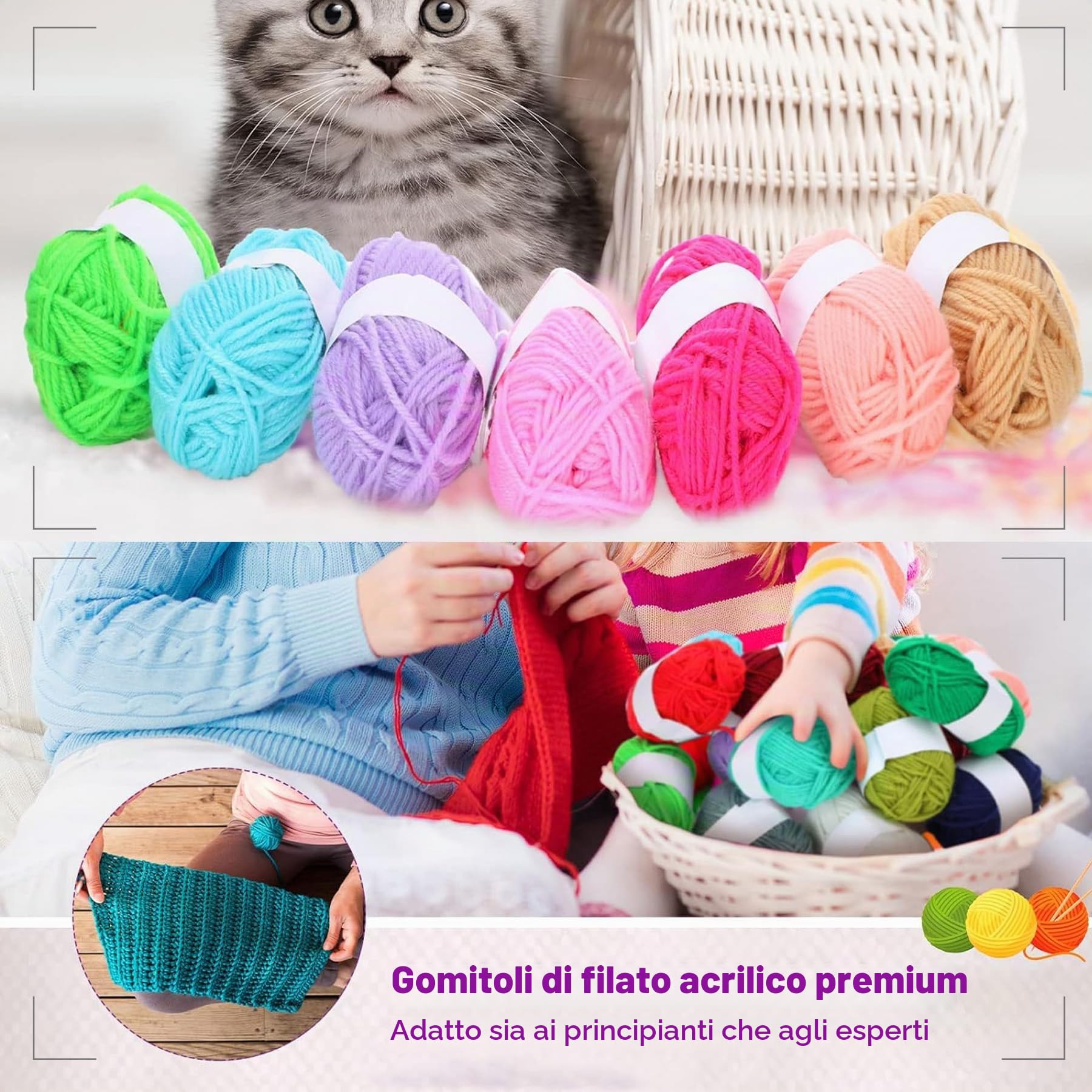 60 Colore Cotone per Uncinetto Filo Filato Crochet Yarn, 60 x 15g Filato Acrilica Lana di Cotone Colorata per Uncinetto Maglieria Crochet Artigianato Fai da Te
