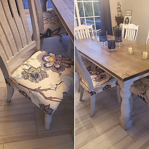 Miniatura 3 de SearchI Juego de 4 fundas elásticas para asiento de silla de comedor, suaves, extraíbles y lavables, protectores de asiento de comedor (cubierta