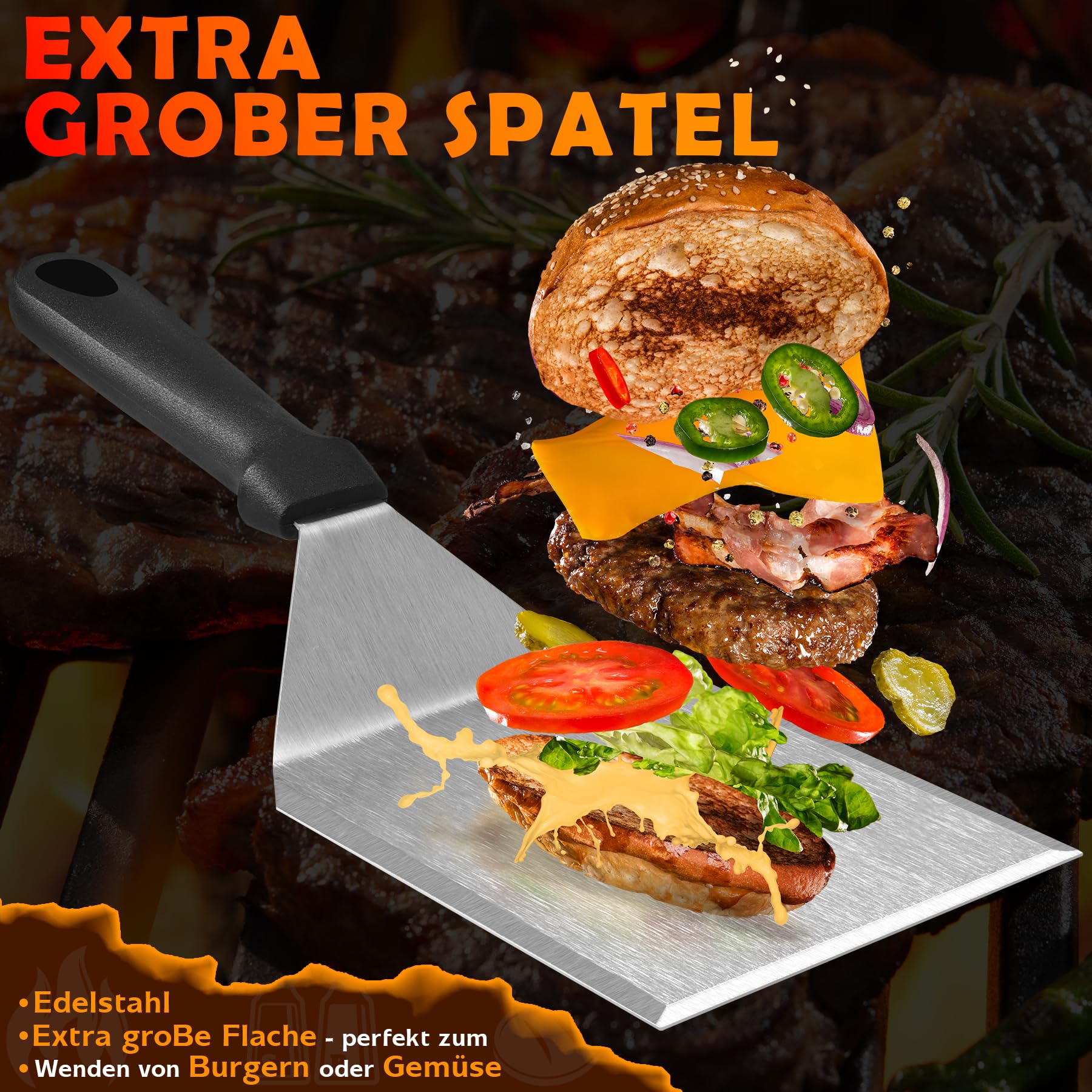 Set de spatules pour barbecue en acier inoxydable avec grande spatule pour barbecue Smash Burger Set idéal comme presse à burger smashed burger presse à burger Spatule