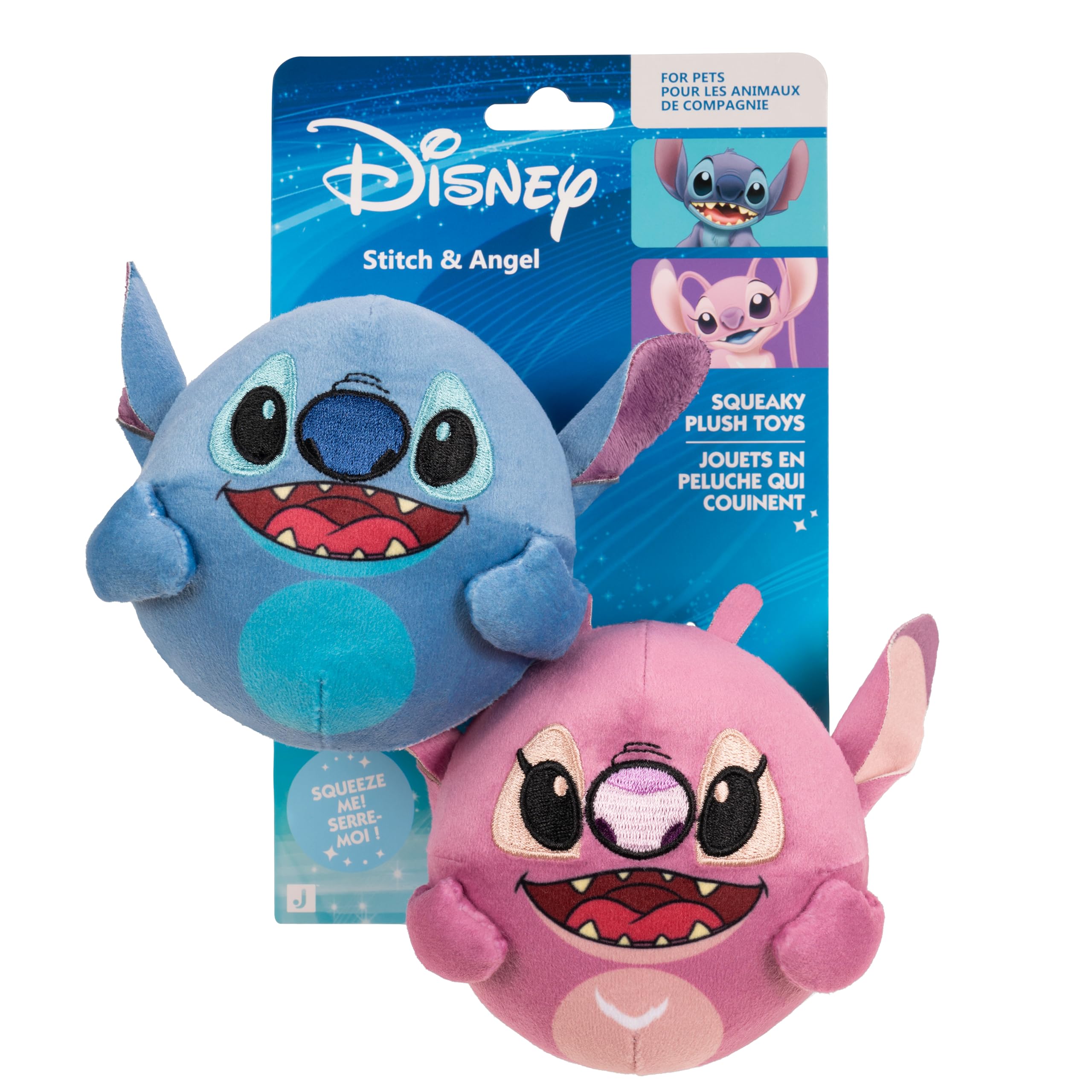 Disney Stitch and Angel Plush Dog Toy 2-Pack - Two 3.5-Inch Plush with Squeakers Inside