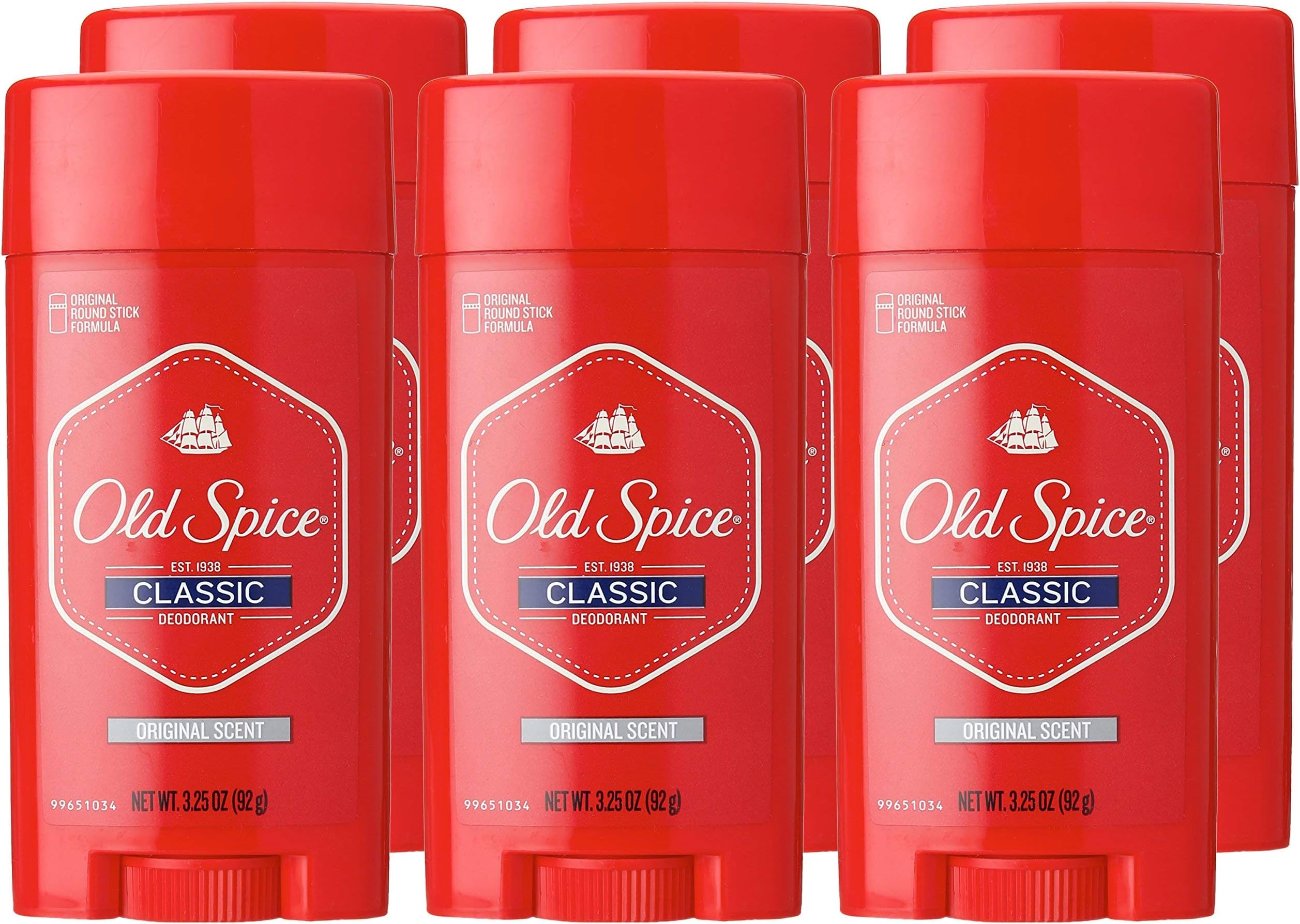 Old Spice Classic Deodorant Stick, Original 3.25 oz (Pack of 6)
