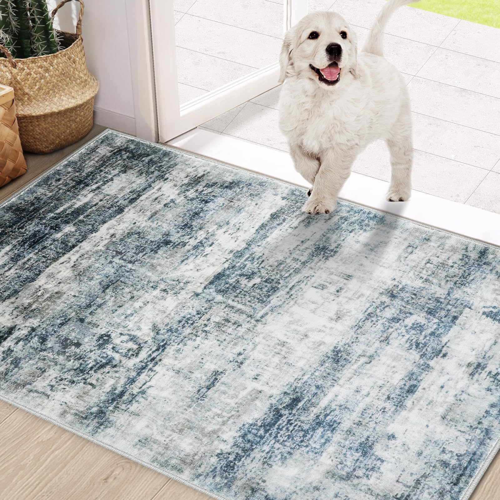 COMSLE Door Mat, Front Door Rug Indoor for Entrance Faux Wool Absorbent Non Slip Modern Throw Rug for Entryway Hallway Muddy Paws - Pet Friendly,