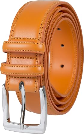 Gelante Mens Classic Genuine Leather Dress Belt With Double Loop Double Stitch