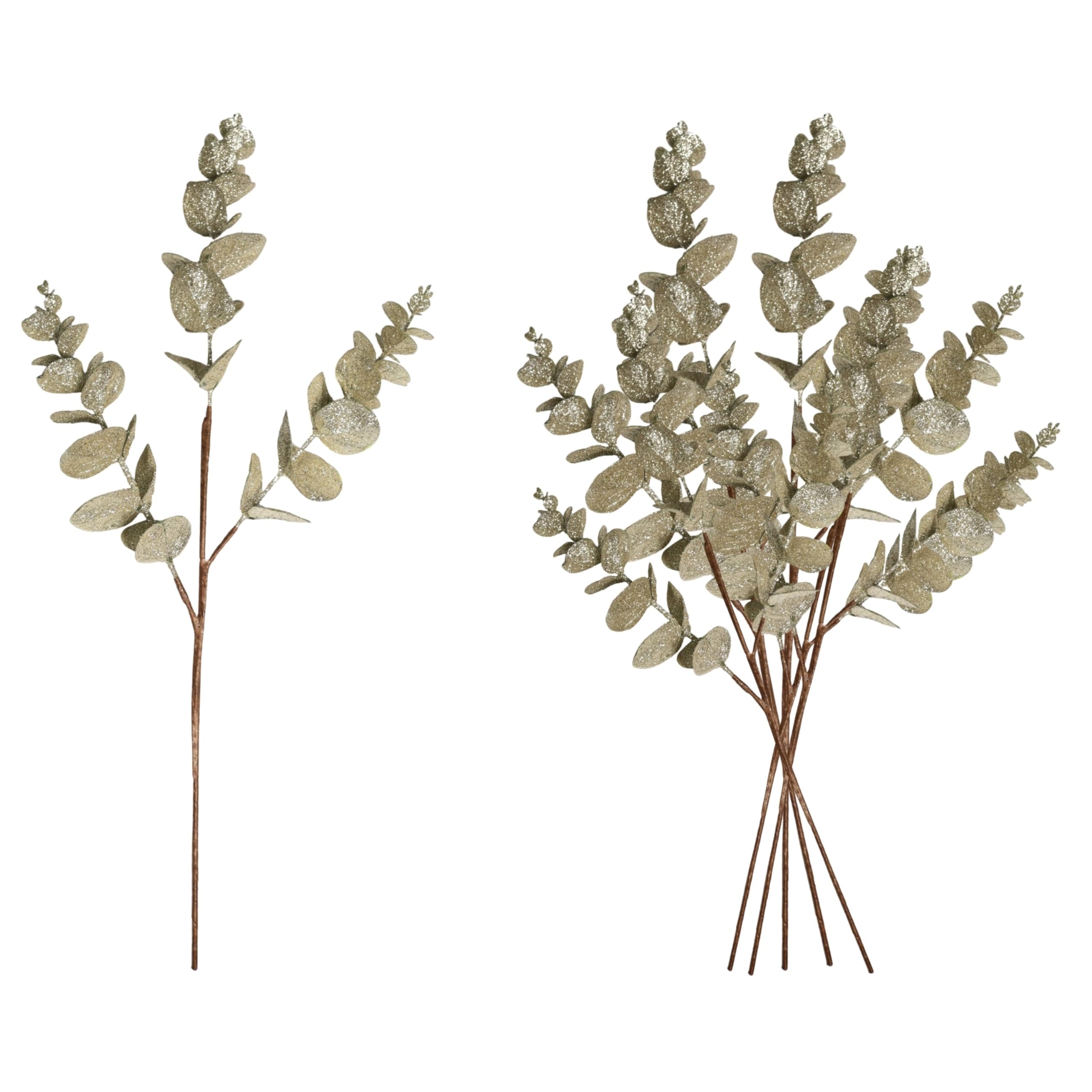 Christmas Tree Eucalyptus Stems, Artificial Picks 55cm Champagne 6Pcs