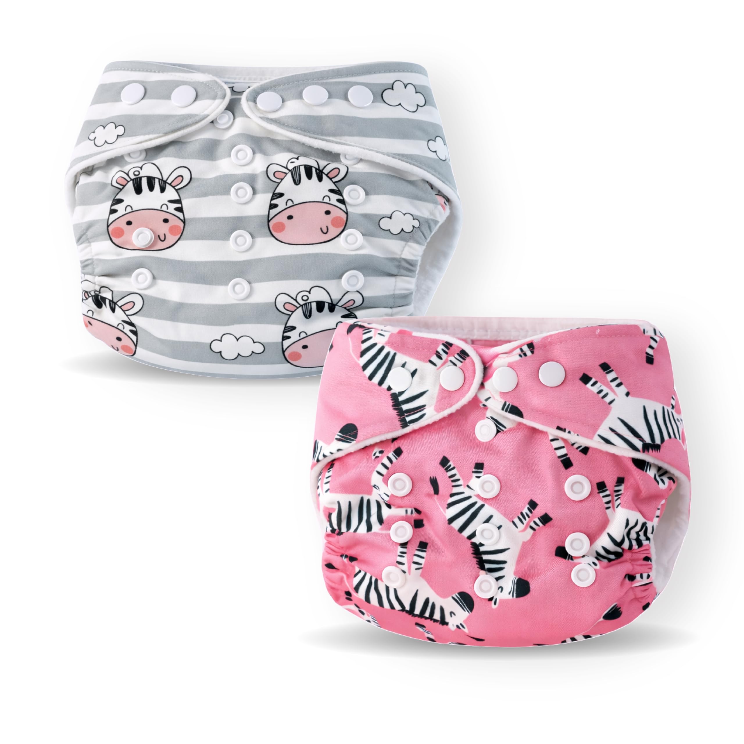 Reusable Cloth Diapers | Pink Zebra + Zebra Stripes | 6-Layer Absorbent Washable Nappies | Adjustable Baby Diapers for 3 Months to 3 Years | Leakproof OEKO-TEX Certified | Pack of 2-image-25