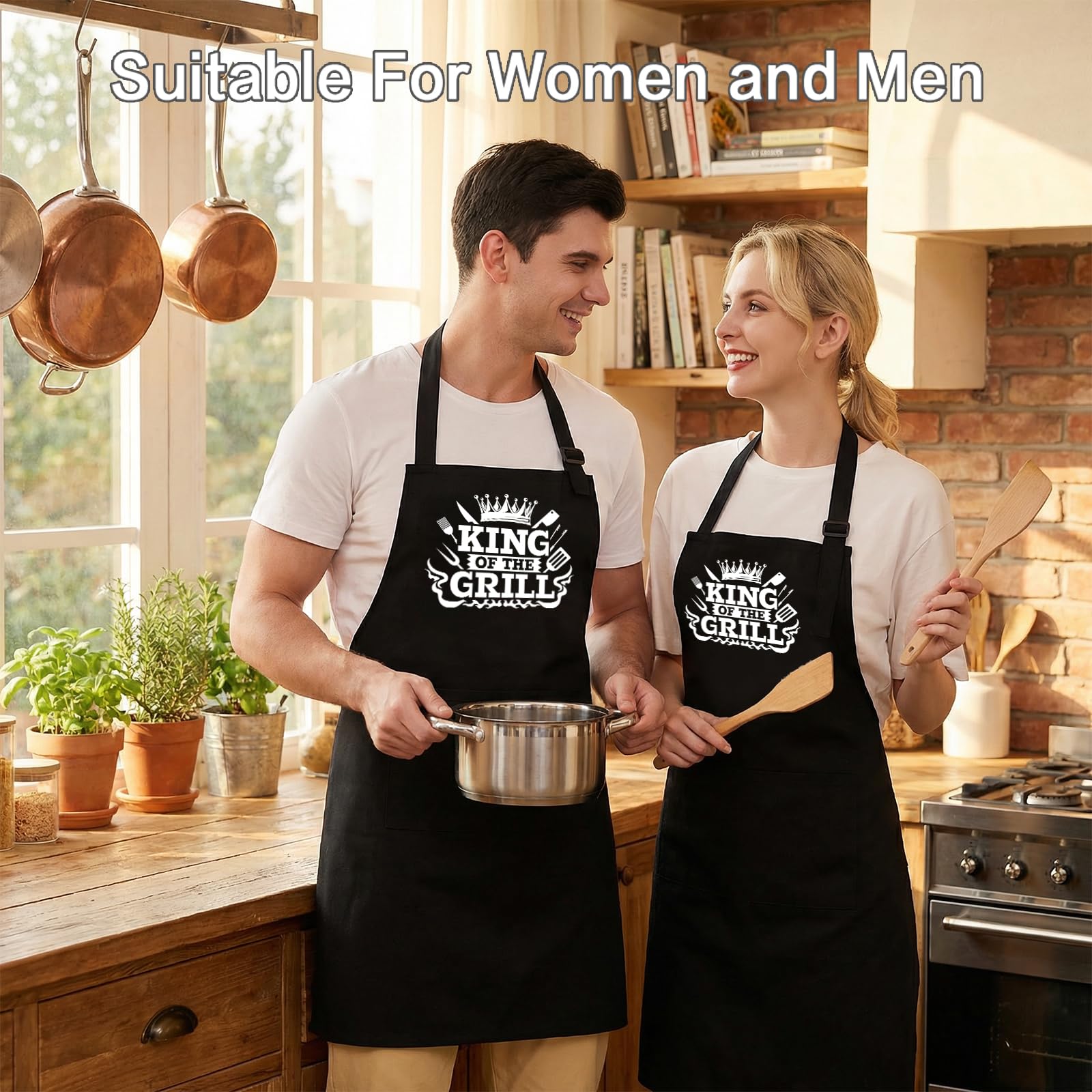 APRONPANDA King of The Grill Tablier de barbecue pour homme avec poches, cadeau de fête des pères pour homme, papa, mari, tablier de chef de cuisine professionnel en coton pour cuisine, pâtisserie