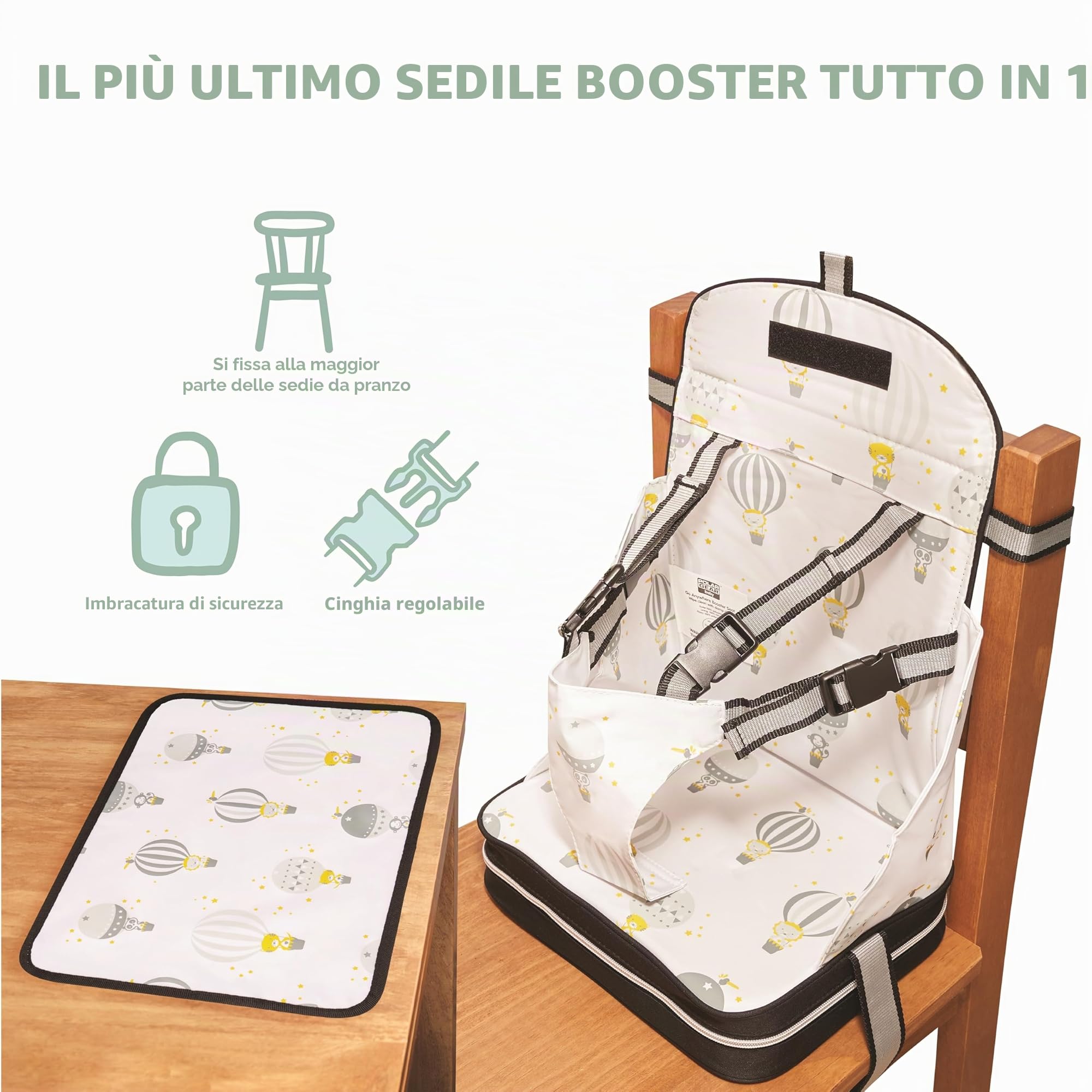 Polar Gear Alza Sedia con Tovaglietta per Bambini, senza BPA, lavabile, riutilizzabile e ripiegabile, con cintura a 5 punti