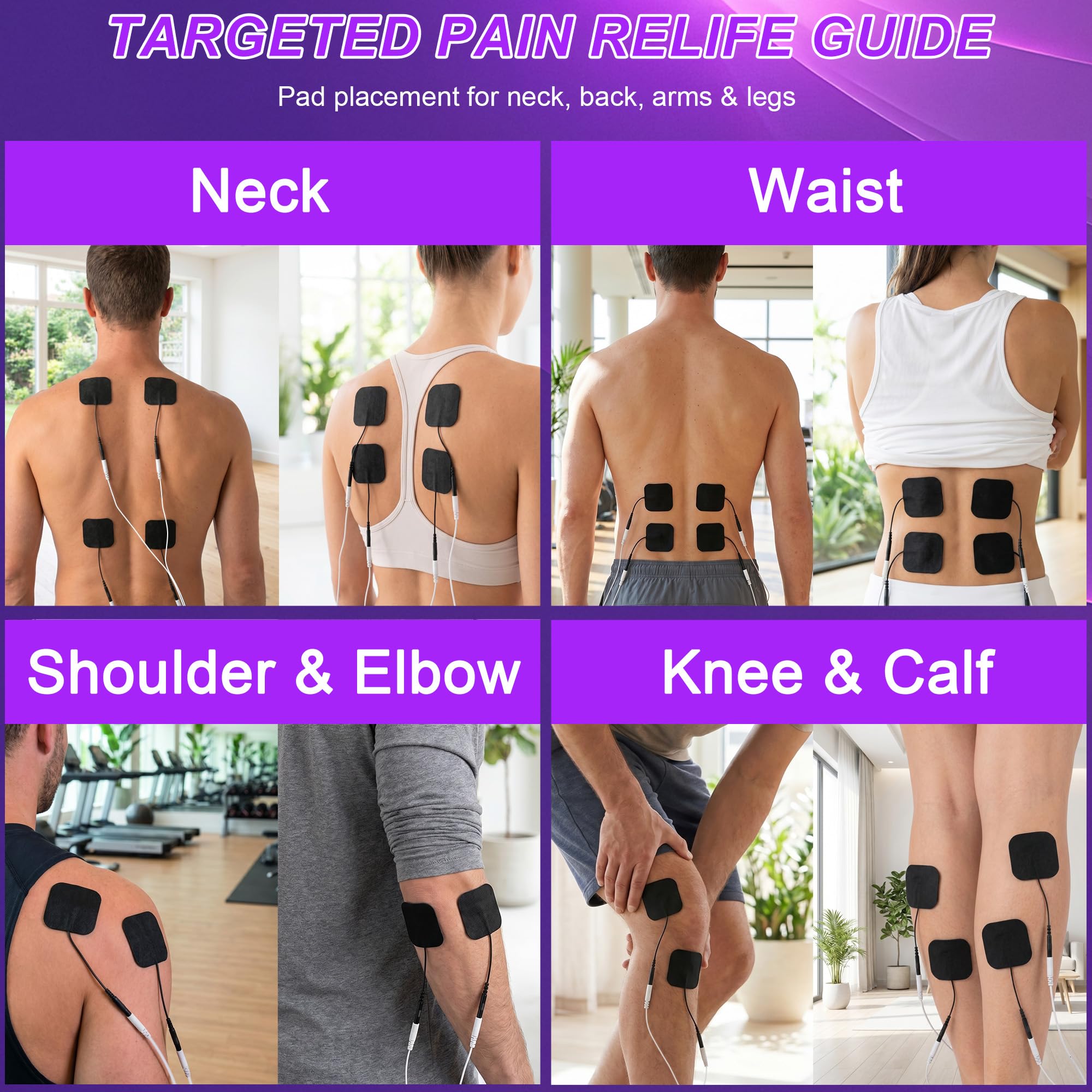 Belifu TENS Muscle Stimulator Unit for Pain Relief, Electronic Pulse Therapy Machine with 36 Mode 20 Intensities, Rechargeable & Portable – Neck, Back, Shoulder, Joint Pain Relief, Color Purple — Amazon image 7