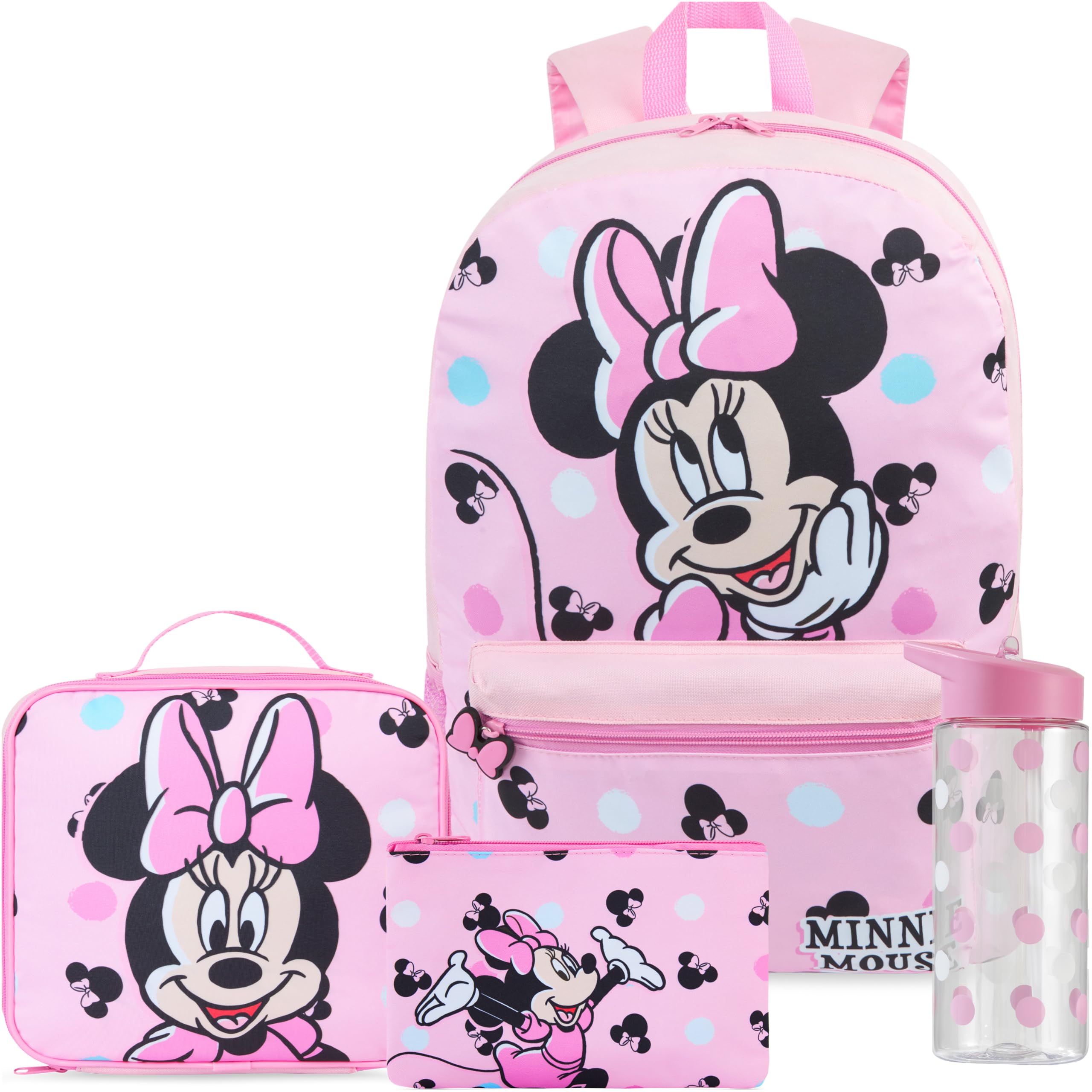 Get Trend Disney Minnie Mouse 4 Pezzi Zaino Ragazza Set con Borsa Termica Porta Pranzo, Borraccia 500 ml Senza BPA e Astuccio (Rosa Minnie)