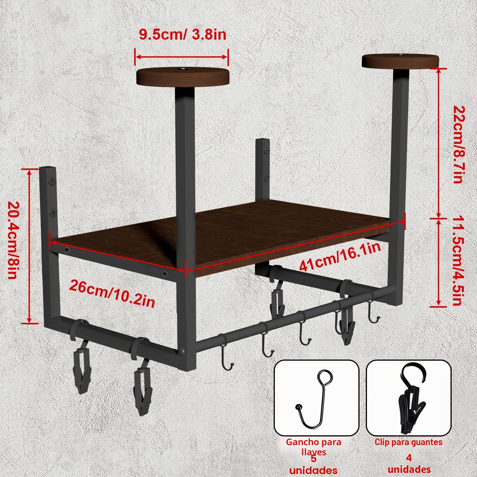 Soporte de pared moto para casco, colgador casco moto pared Perchero con tablas de capas de madera, 2 soportes para casco, fútbol y equipo de ciclismo, Marrón oscuro
