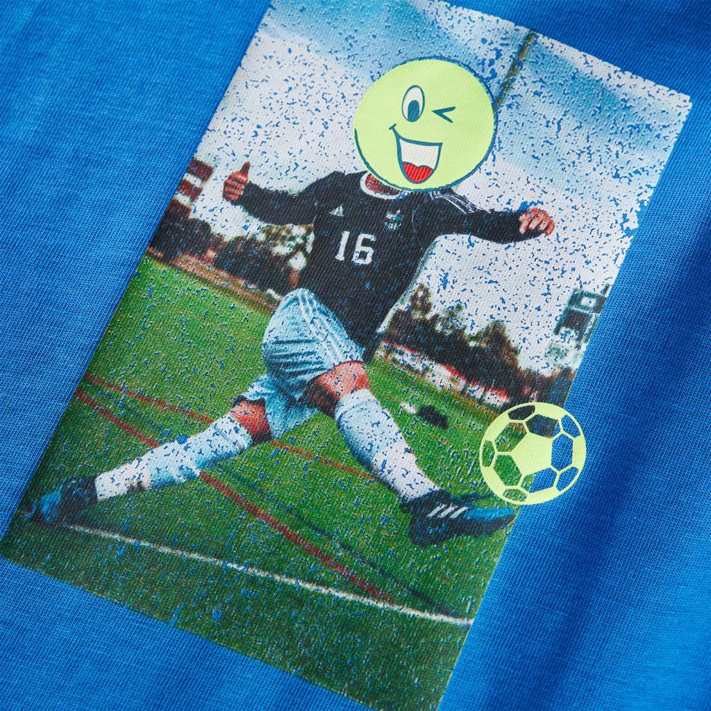 Maglietta a maniche lunghe per bambini in cotone blu cobalto con stampa giocatore di calcio, girocollo per ragazzi e ragazze, per tutti i giorni, scuola, tempo libero, calda, confortevole