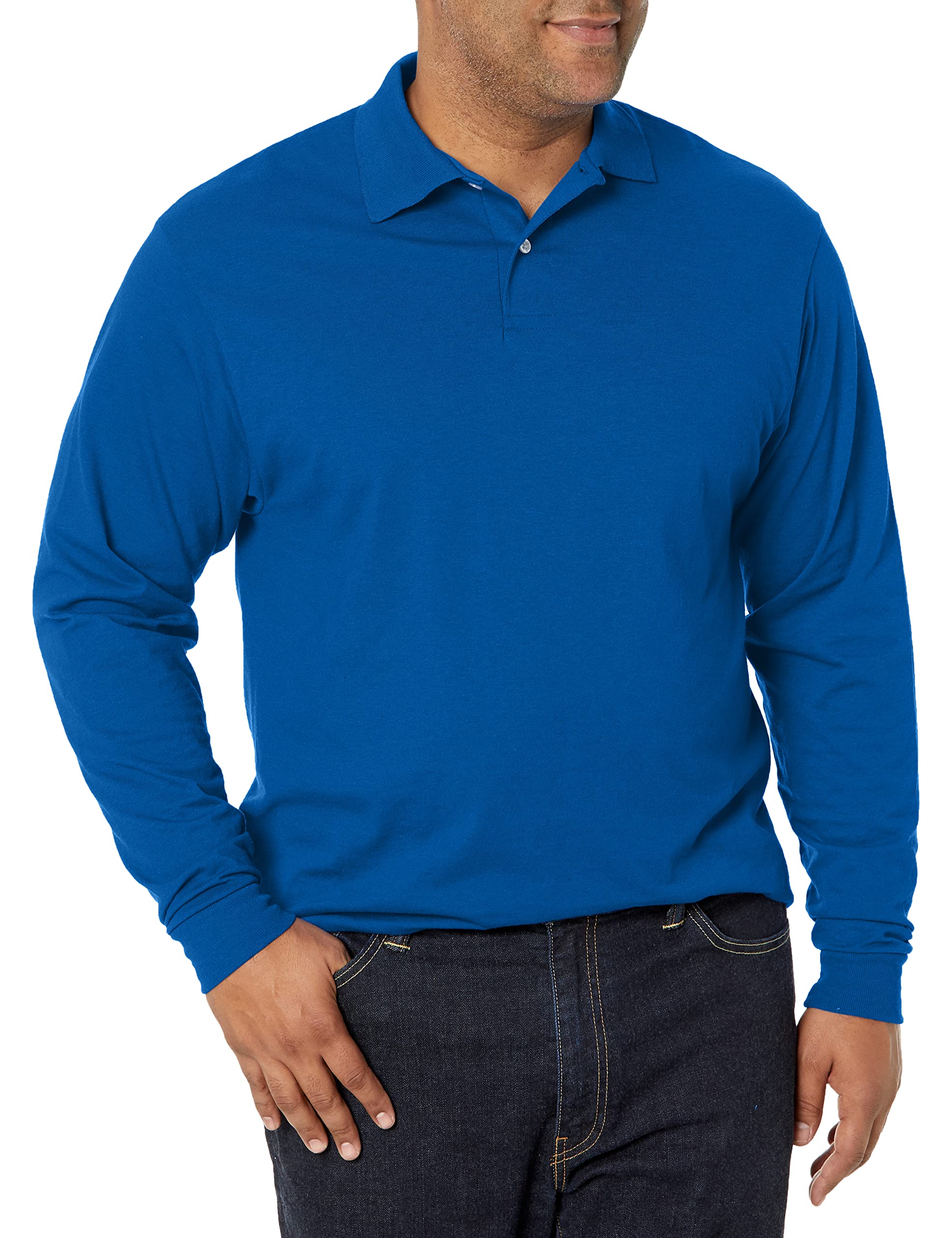 Mens Men's Long Sleeve Polo Shirts, Cotton Blend, Two Button Closure, Regular Fit, Sizes S-2x