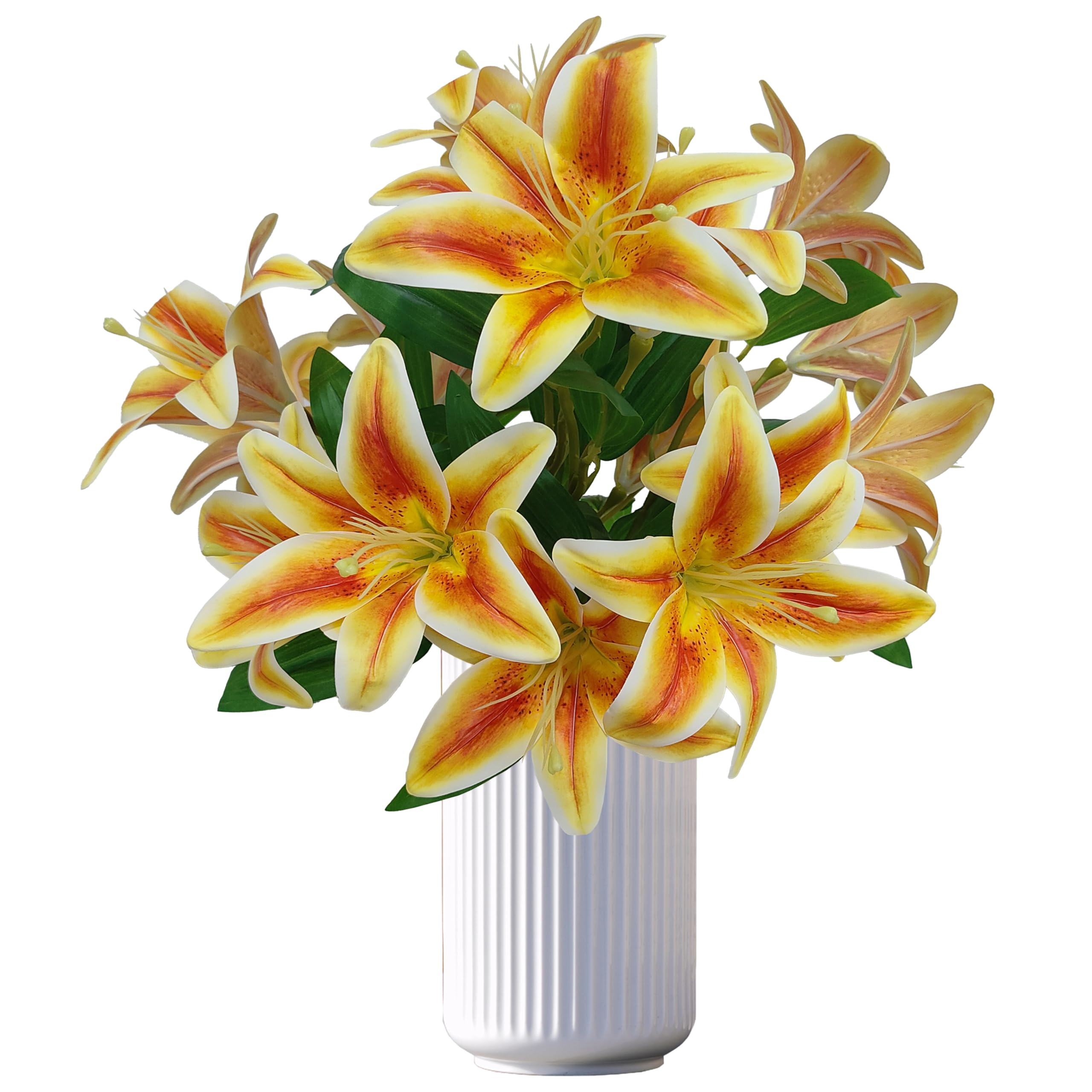 Artificial Orange Lilies Flowers,10Pcs Faux Lily Flower,20''Tiger Lily Branch with 2 Full Blooms , Faux Fake Lilies Plants for Wedding Bouquet Home Party Indoor Floral Arrangements (10, orange)