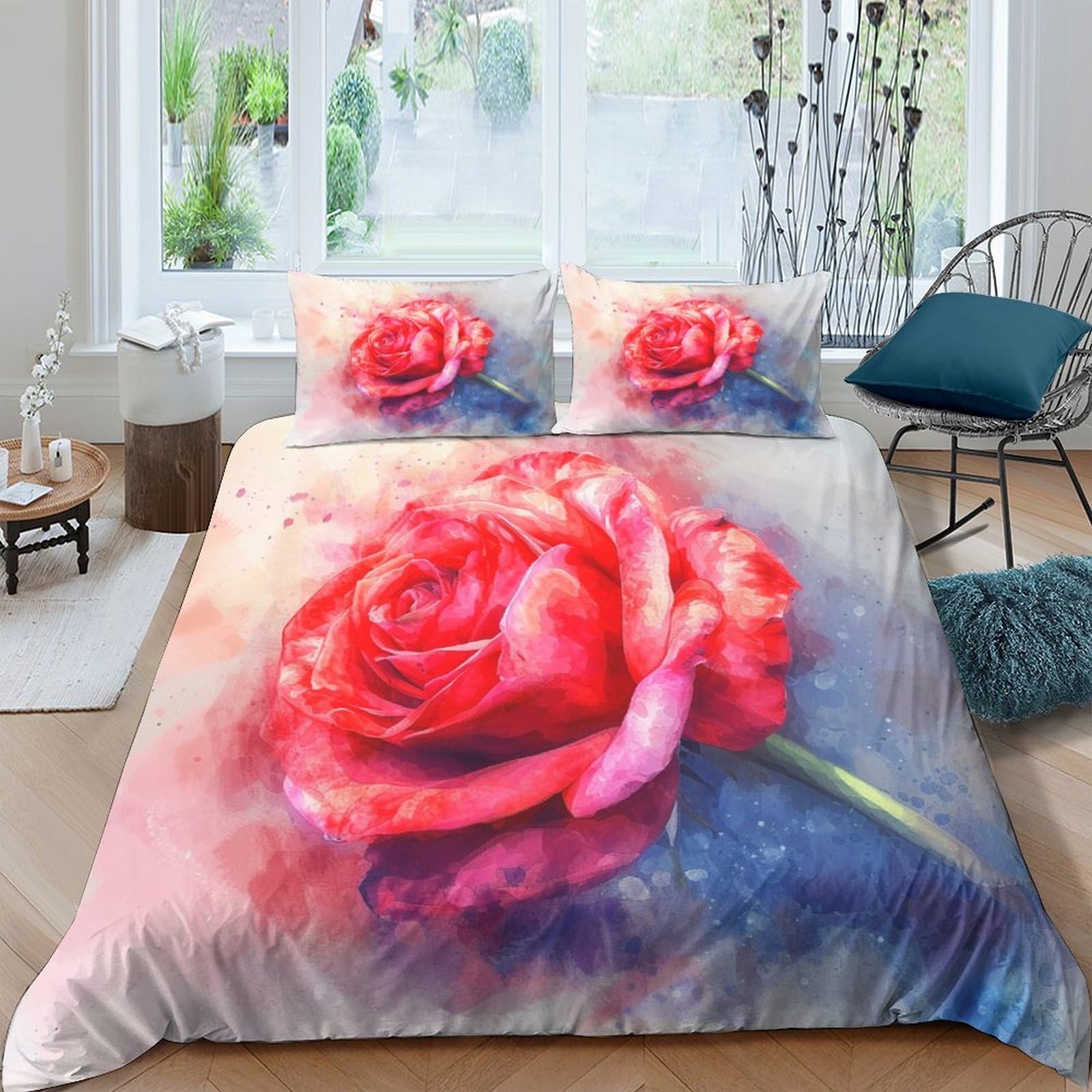 Housse de couette 3D roses pour un lit double cocooning et une chambre romantique