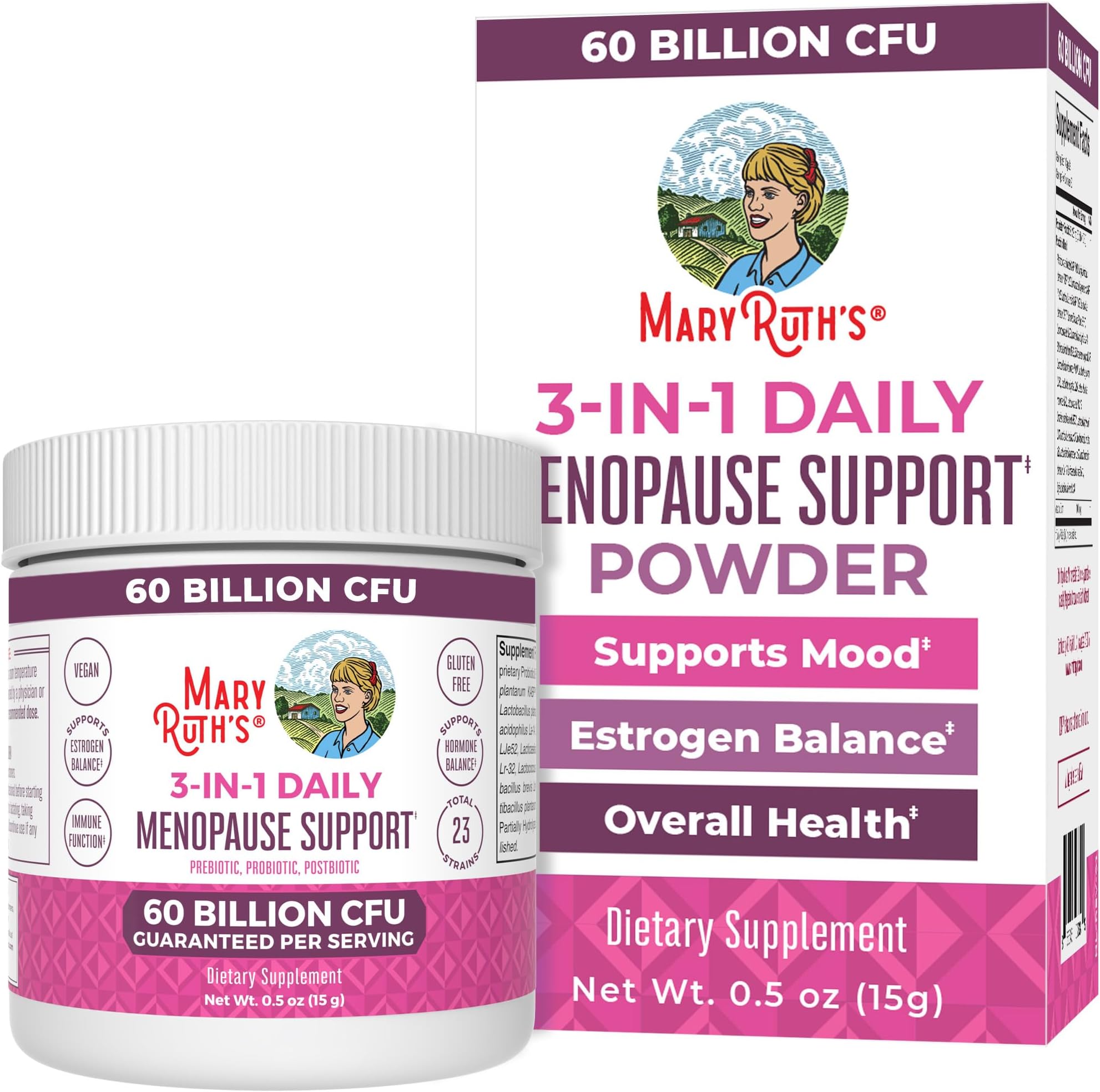 3-in-1 Menopause Probiotics for Women | Menopause Supplement | Estrogen & Hormone Balance Support Supplement | 60 Billion CFU | 0.5 oz