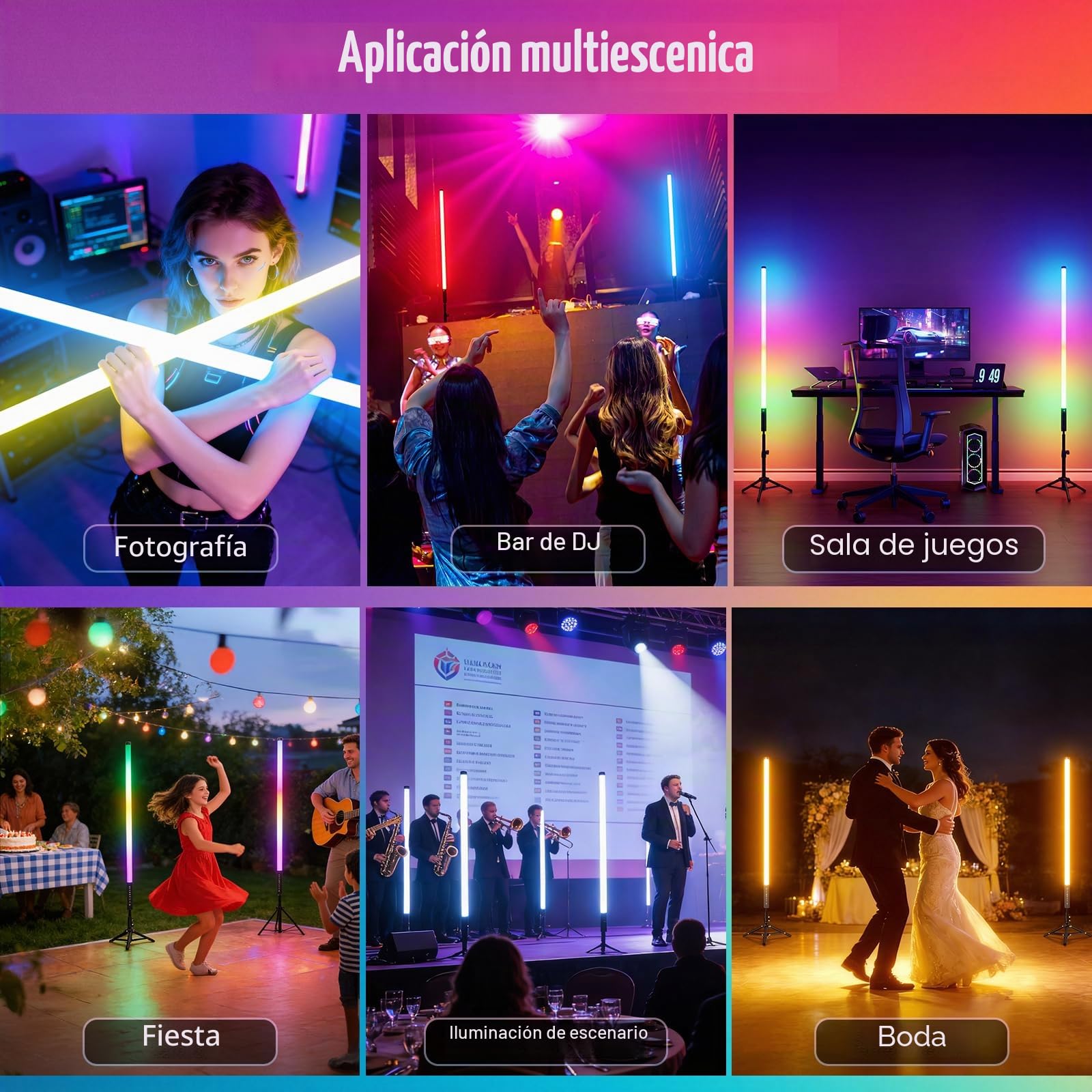 LUXCEO 2 unidades de 120 cm LED Vídeo Varilla de luz Mood1, LED de mano, regulable y memoria, batería integrada, lámpara de fotos RGB para YouTube, TikTok, transmisión de juegos, barra de fiesta