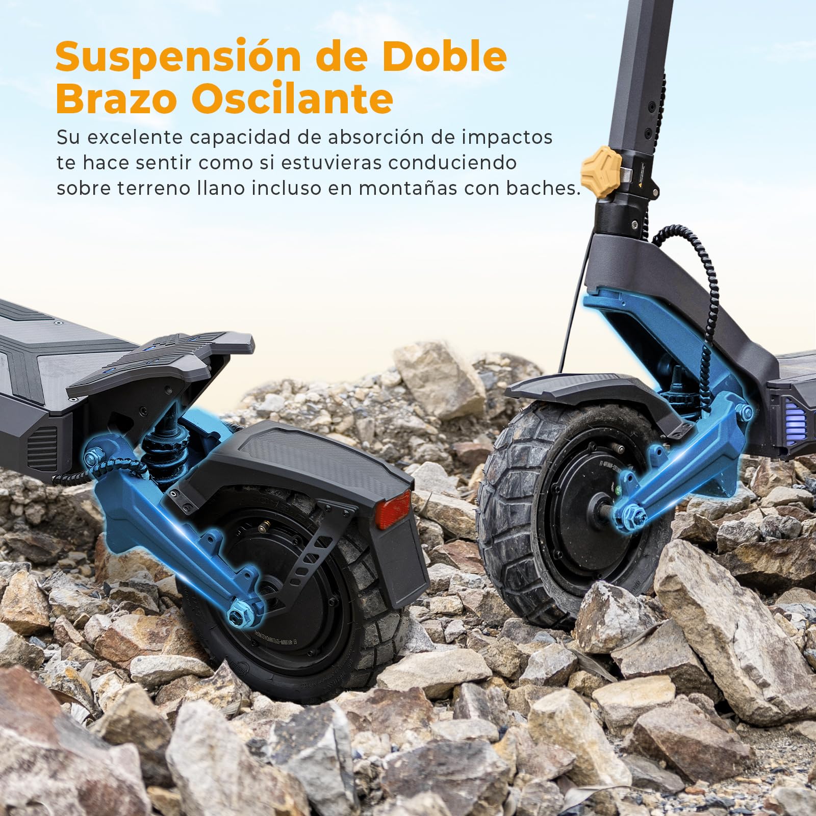 Patinete Eléctrico Adultos Ausom DT2 Pro, Batería 23,4 Ah 52 V, Autonomía 100-115KM, Ruedas 10x3.0 Todoterreno, Plegable Scooter Electrico