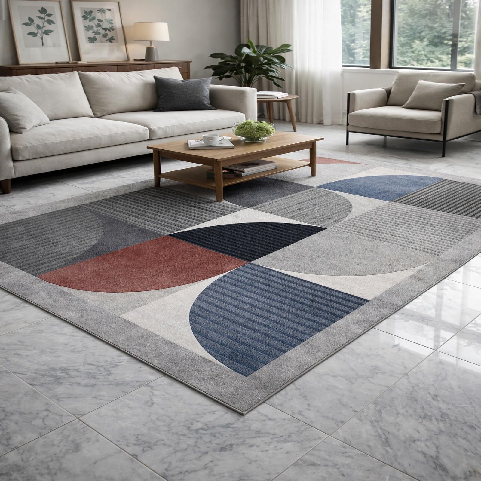 Tapis de salon géométrique moderne 200x280 cm lavable et robuste