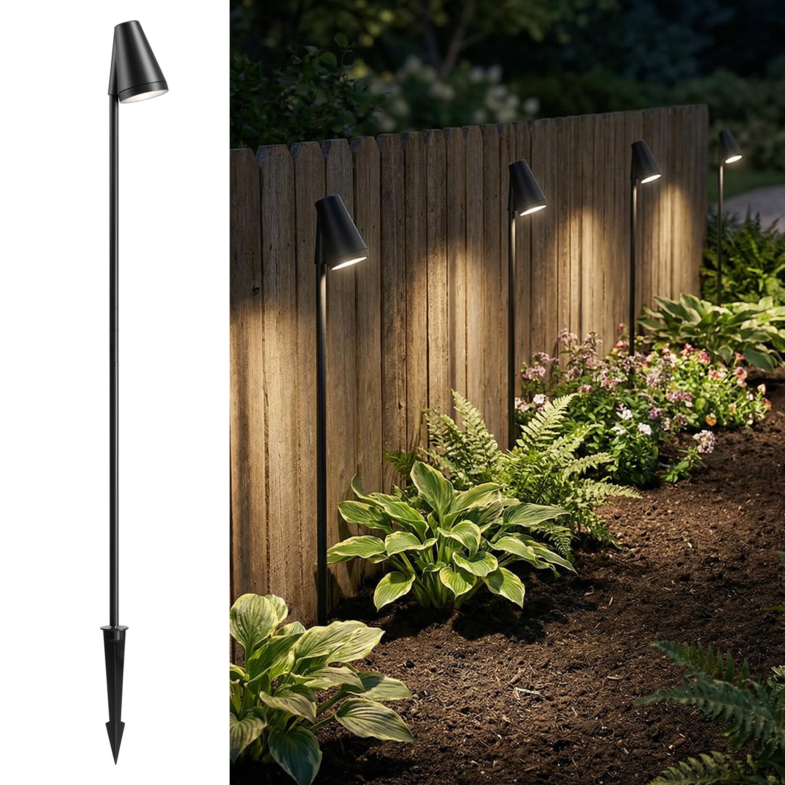 Auraglow Mains Powered Outdoor Garden Spike Light, IP65 Tall GU10 Spotlight for Paths, Driveways, Borders and Flowerbeds, Black (Cool White Bulb Included, 1 Pack)