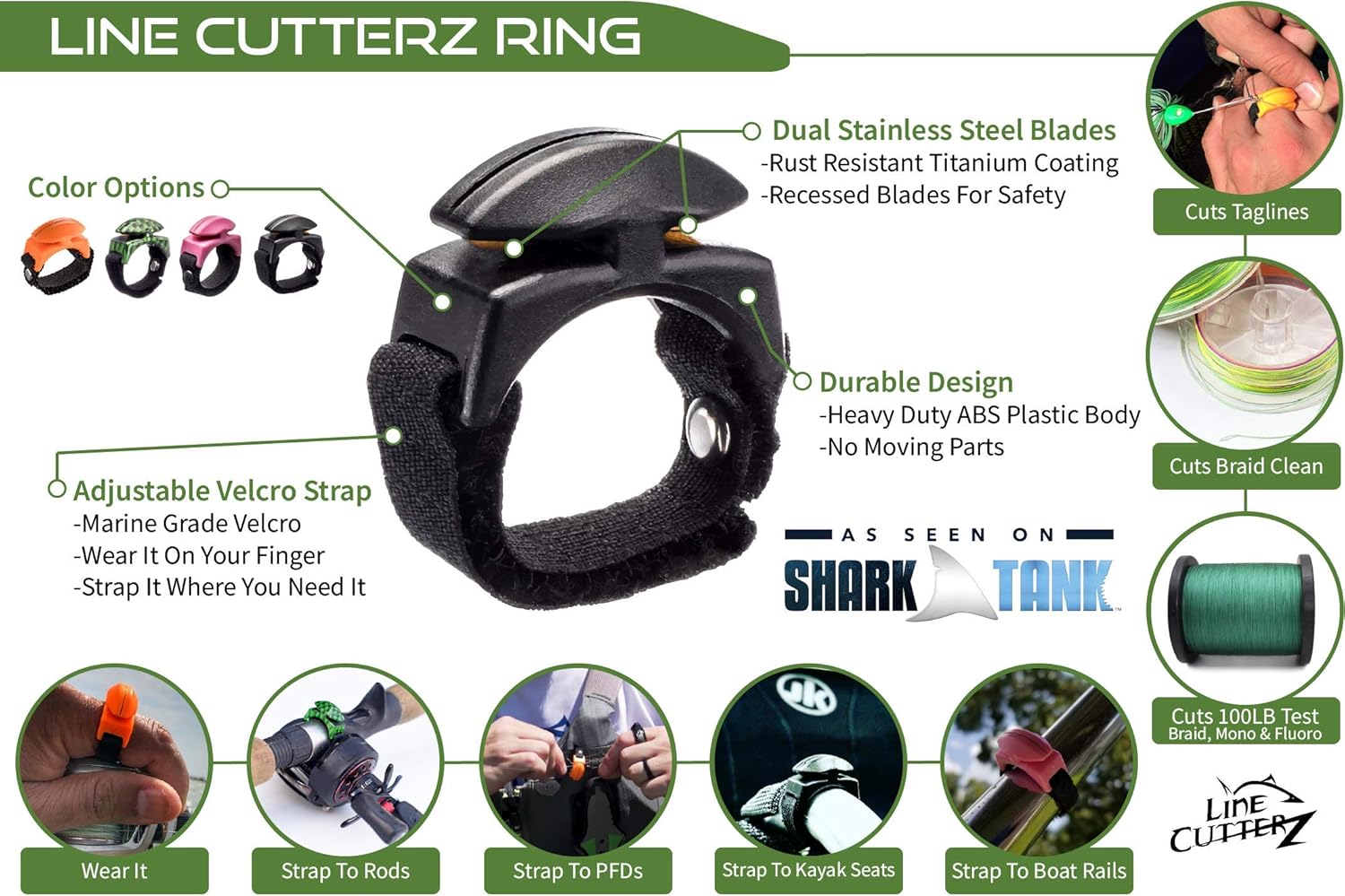 LINE CUTTERZ Triple Play - 1 Each Patented Non-Rust Ceramic Ring, Mountable and Zipper Pull Quick Fishing Line Cutter