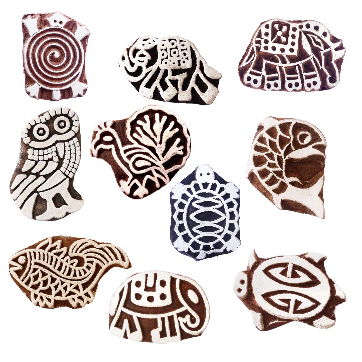 Royal Kraft Animal Wooden Printing Stamps (Set of 10) - DIY Henna Fabric Textile Paper Clay Pottery Block Blocks Htag2161