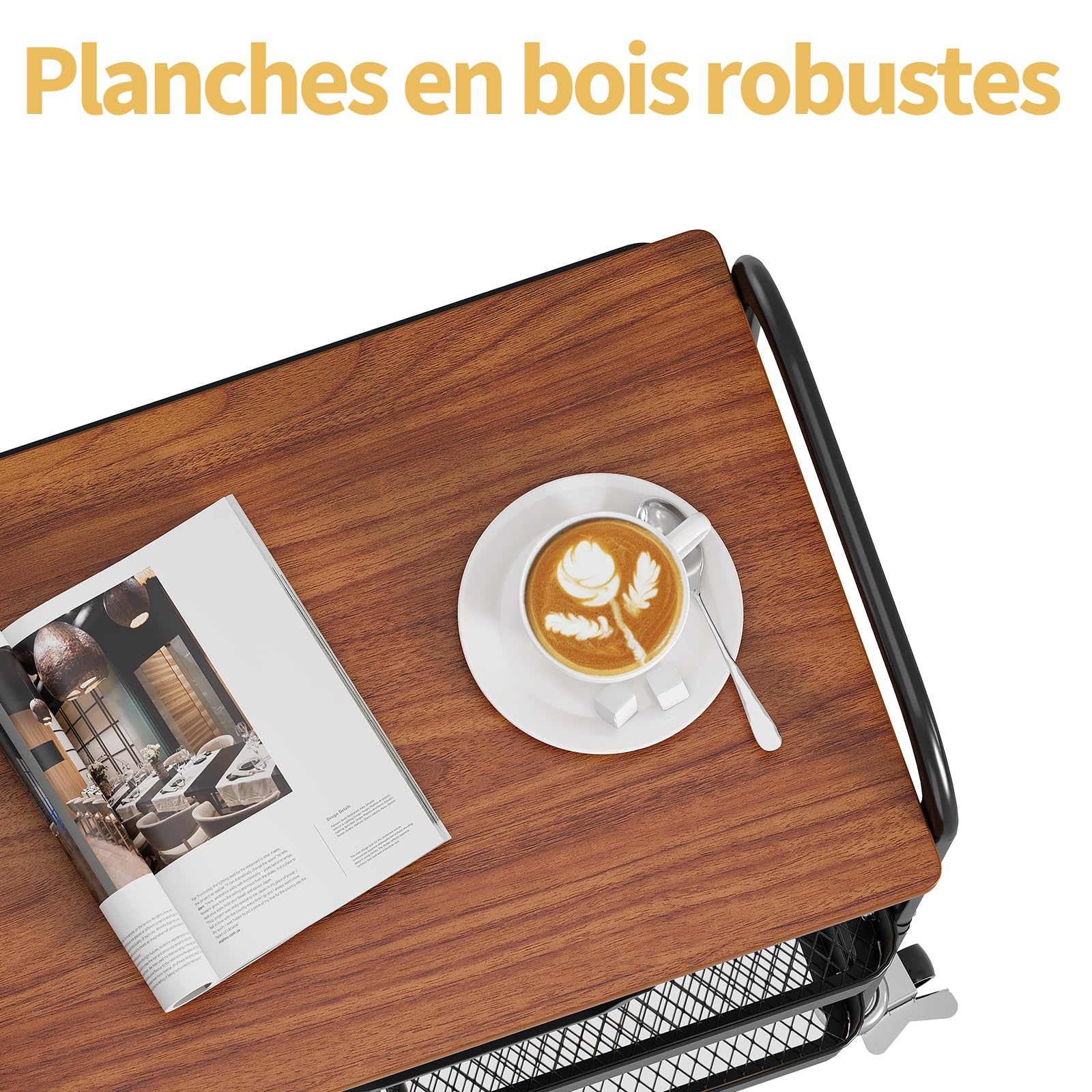 kingrack Chariot de Rangement à 3 Niveaux avec Plateau, Chariot Multifonction en métal pour Cuisine, Maison, Bureau, Salle de Bain, Noir