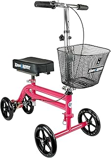 KneeRover Steerable Knee Scooter Knee Walker for Adults for Foot Surgery, Broken Ankle, Foot Injuries - Foldable Knee Rover Scooter for Broken Foot Injured Leg Crutch Alternative with Basket (Pink)