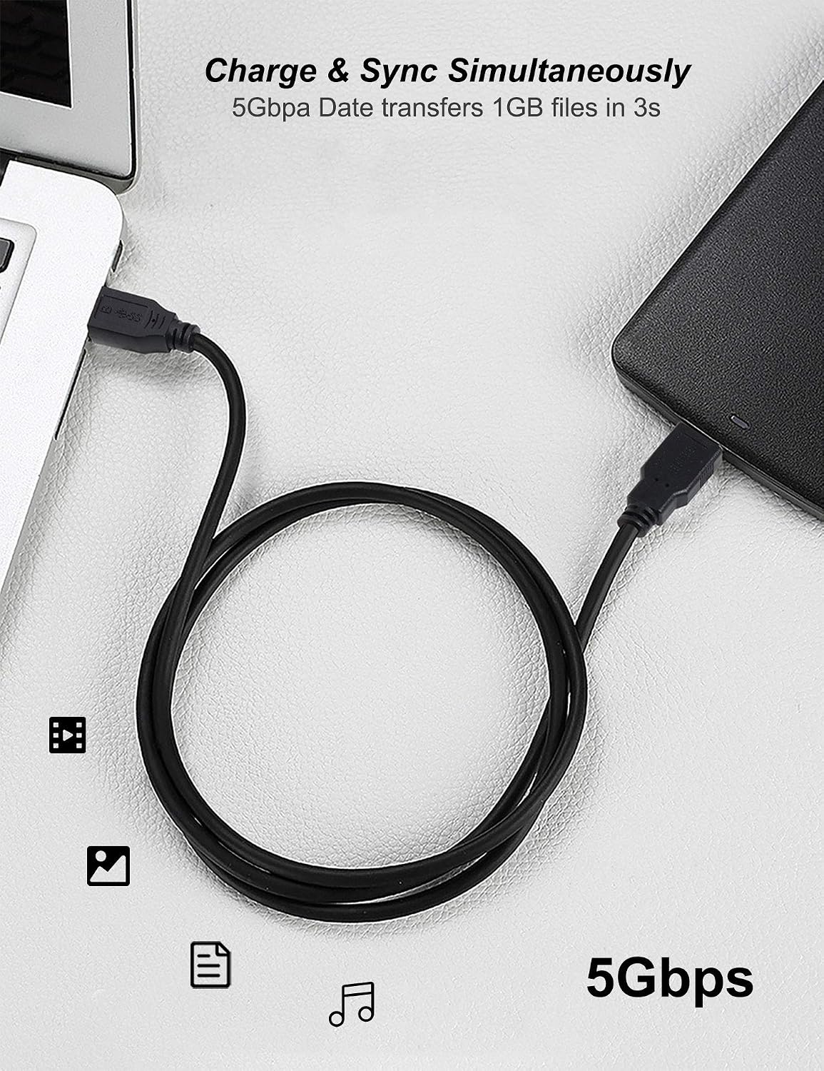 USB 3.0 Micro Cable, Benfei USB 3.0 A to Micro B Cable Male to Male 1 Feet Compatible with External Hard Drive, HD Camera, Charging Samsung Galaxy S5, Note 3/N9000