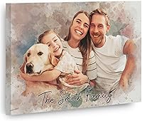 VulcanAce Custom Watercolor Family Portrait Canvas from Photo - Personalized Painting Gifts for Birthday, Father's Day, Mother's Day