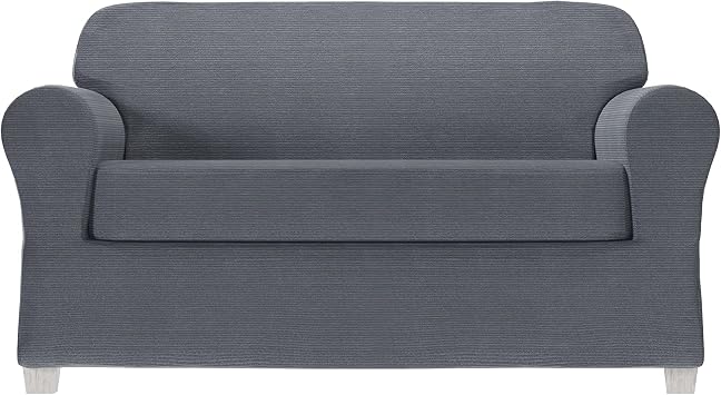 Zenna Home 2-Piece Chenille Stretch Loveseat Slipcover, Cadet Blue