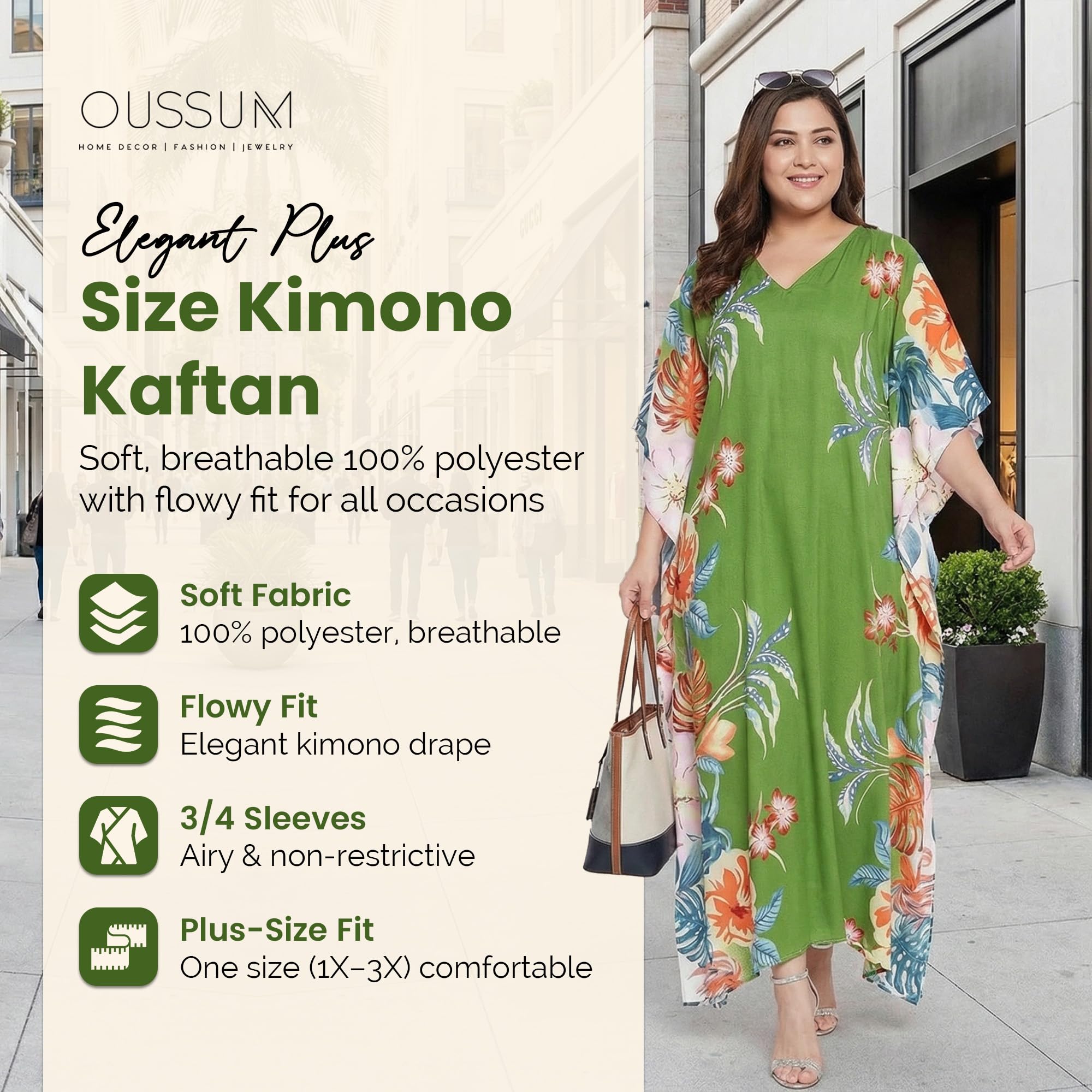Oussum Gypsie BLU - Vestido Largo caftán de poliéster para Mujer, Talla Grande, Vestido Casual para Fiesta en la Playa