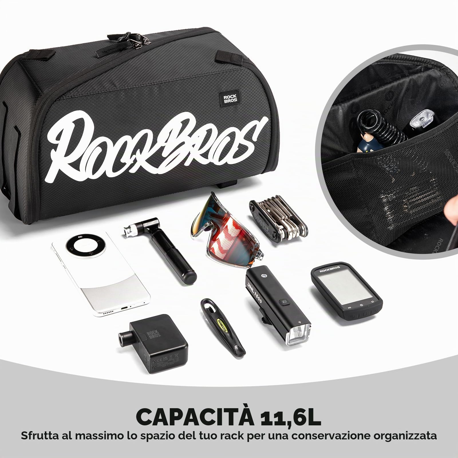 ROCKBROS Borsa Bici Posteriore 11,6 L per Portapacchi | Design Monopezzo, Tracolla Rimovibile, Per Bici da Strada Mountain Bike MTB