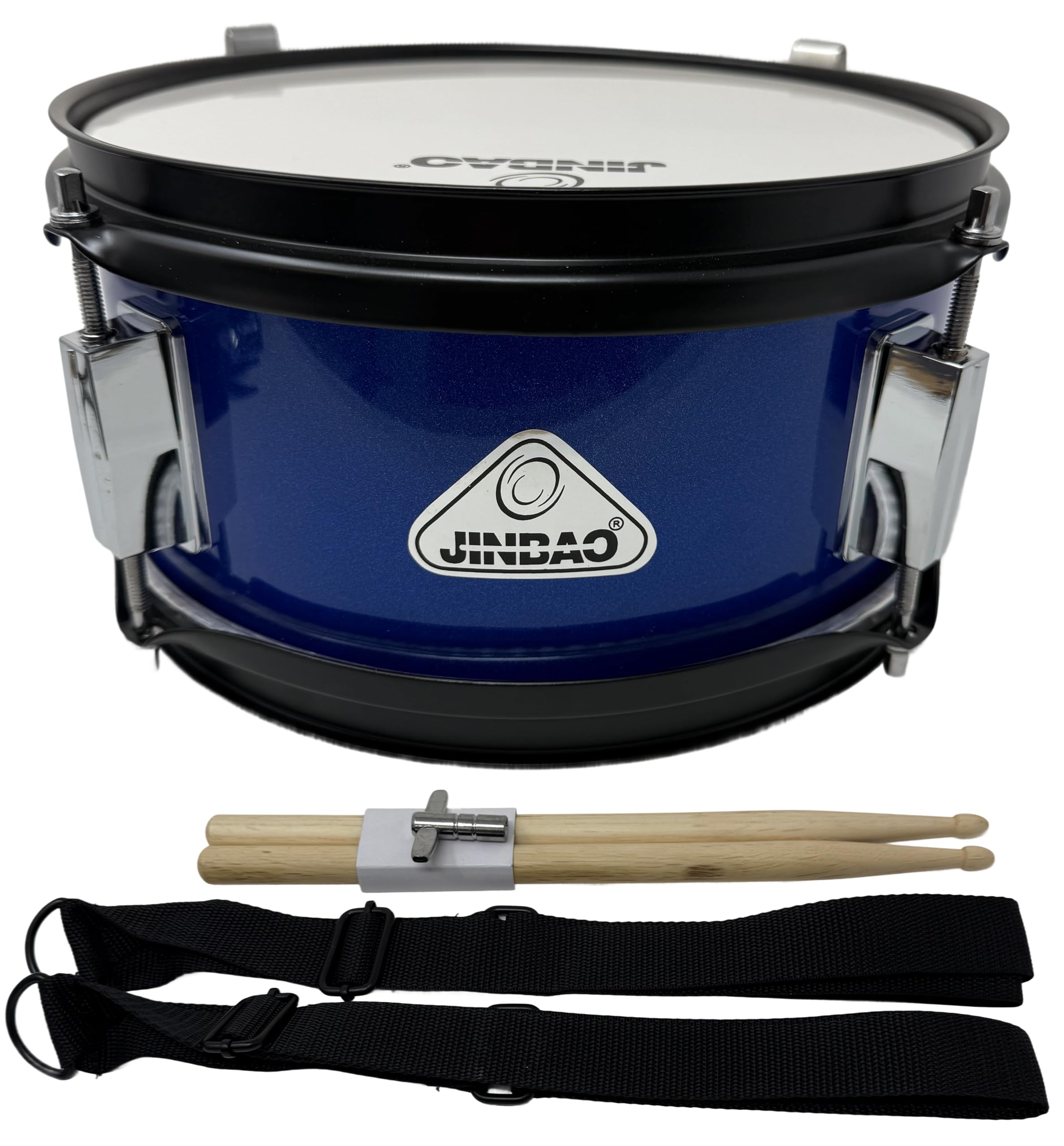 ROCKSTAR - Caja de Marcha en Madera Afinable JINBAO 0805BL-4054 Tambor Incluye Correa y Baquetas, Instrumento Musical de Percusión, Parche afinable y bordonero. 20,5cm Diametro y 13cm Altura