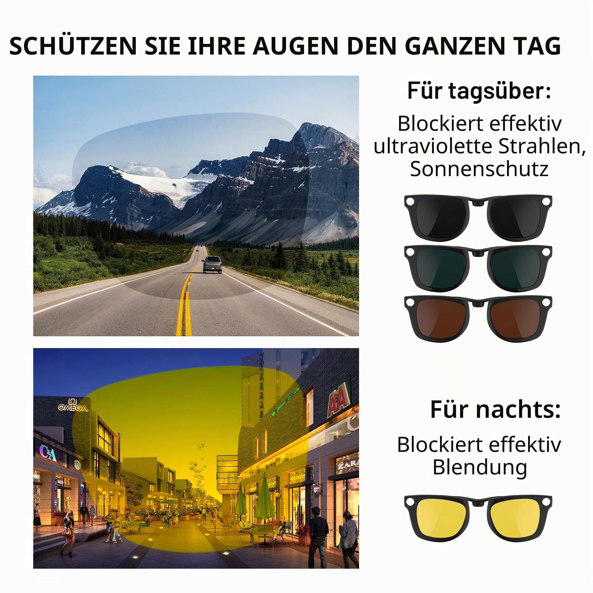 HiBloks 2 polarisierte Clips für Ray‑Ban Meta Wayfarer Gen 2 (RW4006/RW4012 Standard), Verfärbungs‑Clip für Ray‑Ban Meta Zubehör (Dunkelgrün, Schwarz)