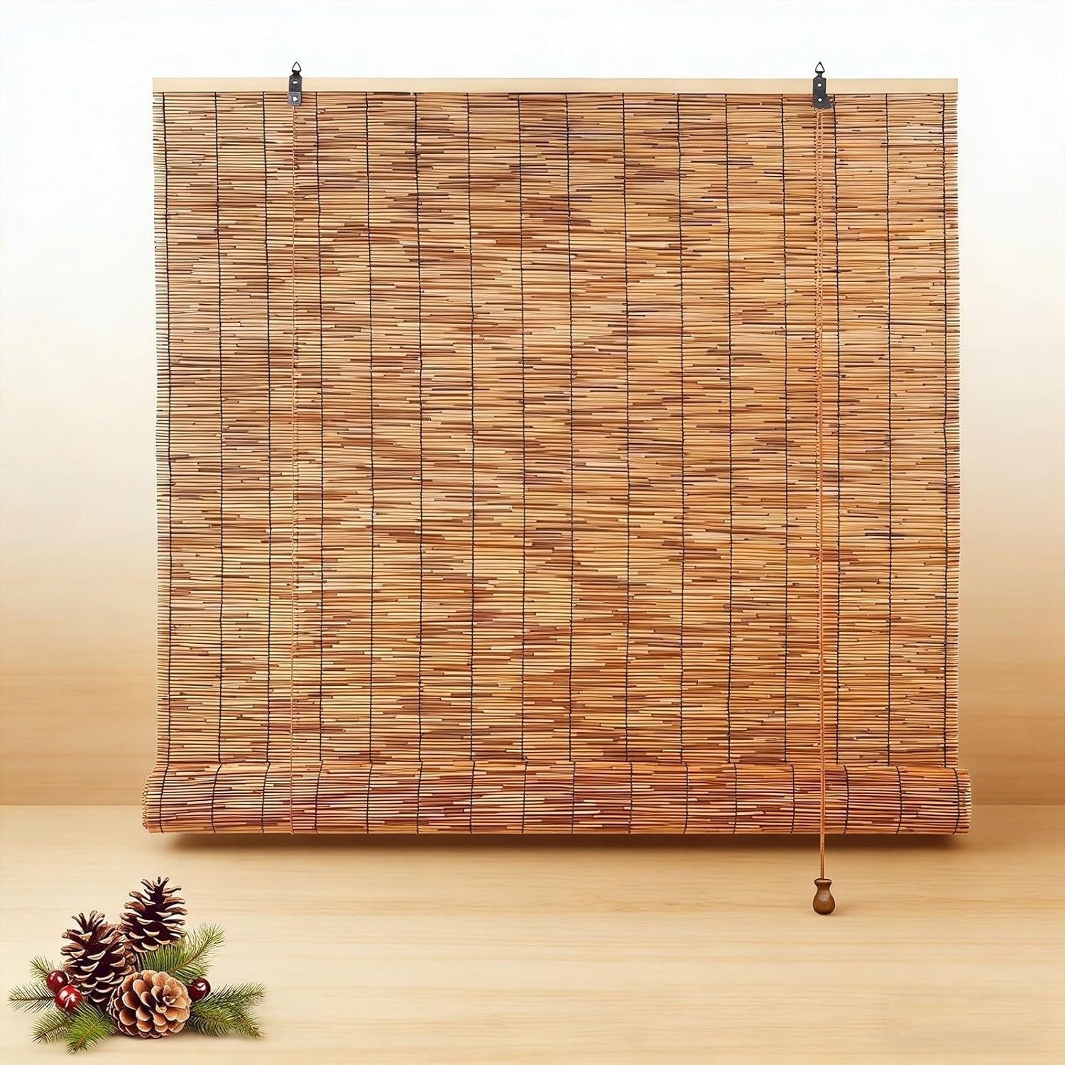 Roller Shades for Outdoor Patio Roll Up Blinds for Porch Custom Bamboo Shades for Indoor Windows Cordless Easy to Install for Decks,Porches,Backyards(40x75in(WxH))