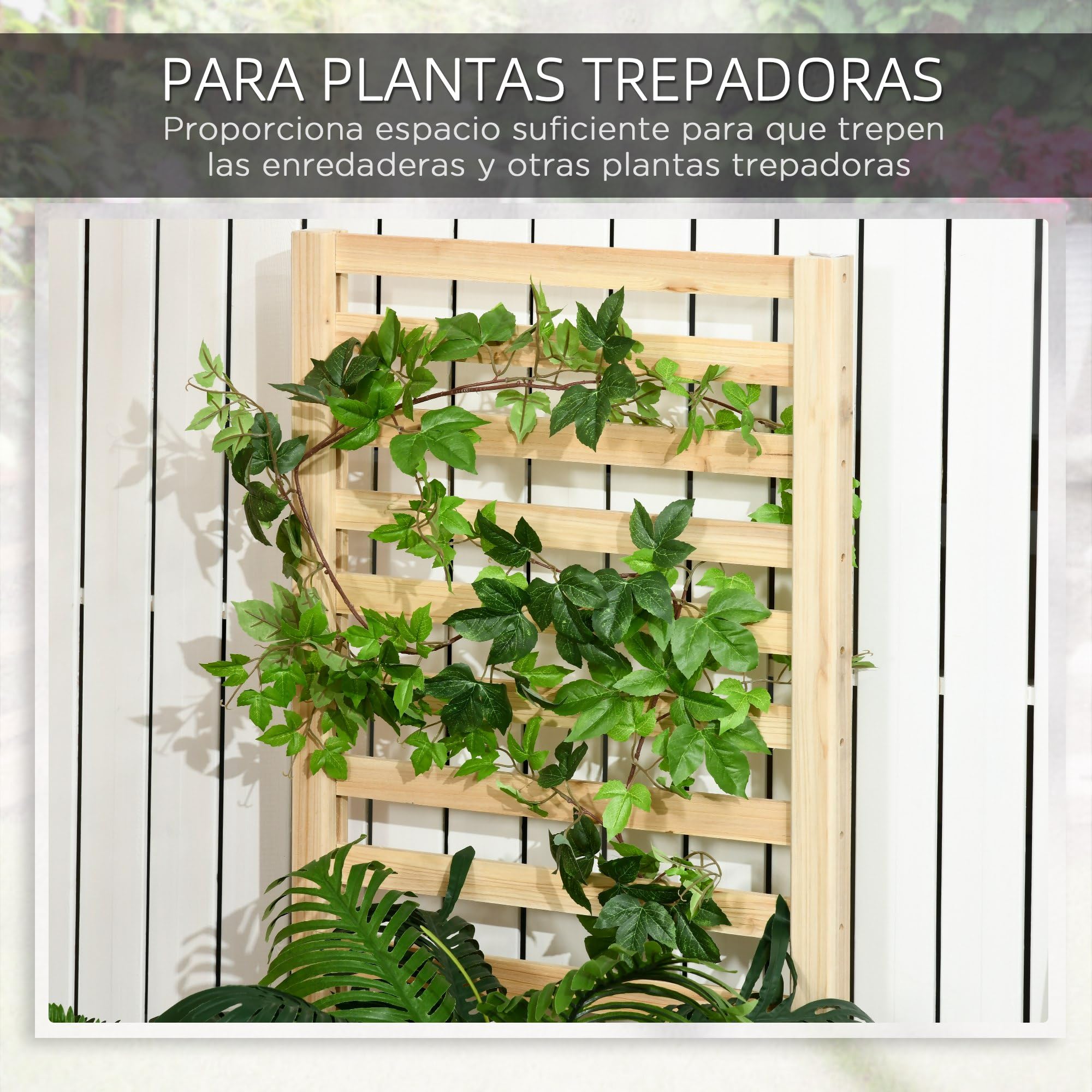 Outsunny Jardinera Exterior Grande de Madera Jardinera con Enrejado para Plantas Trepadoras y 2 Cajas de Cultivo para Terraza Patio Balcón 230x60x110 cm Madera Natural